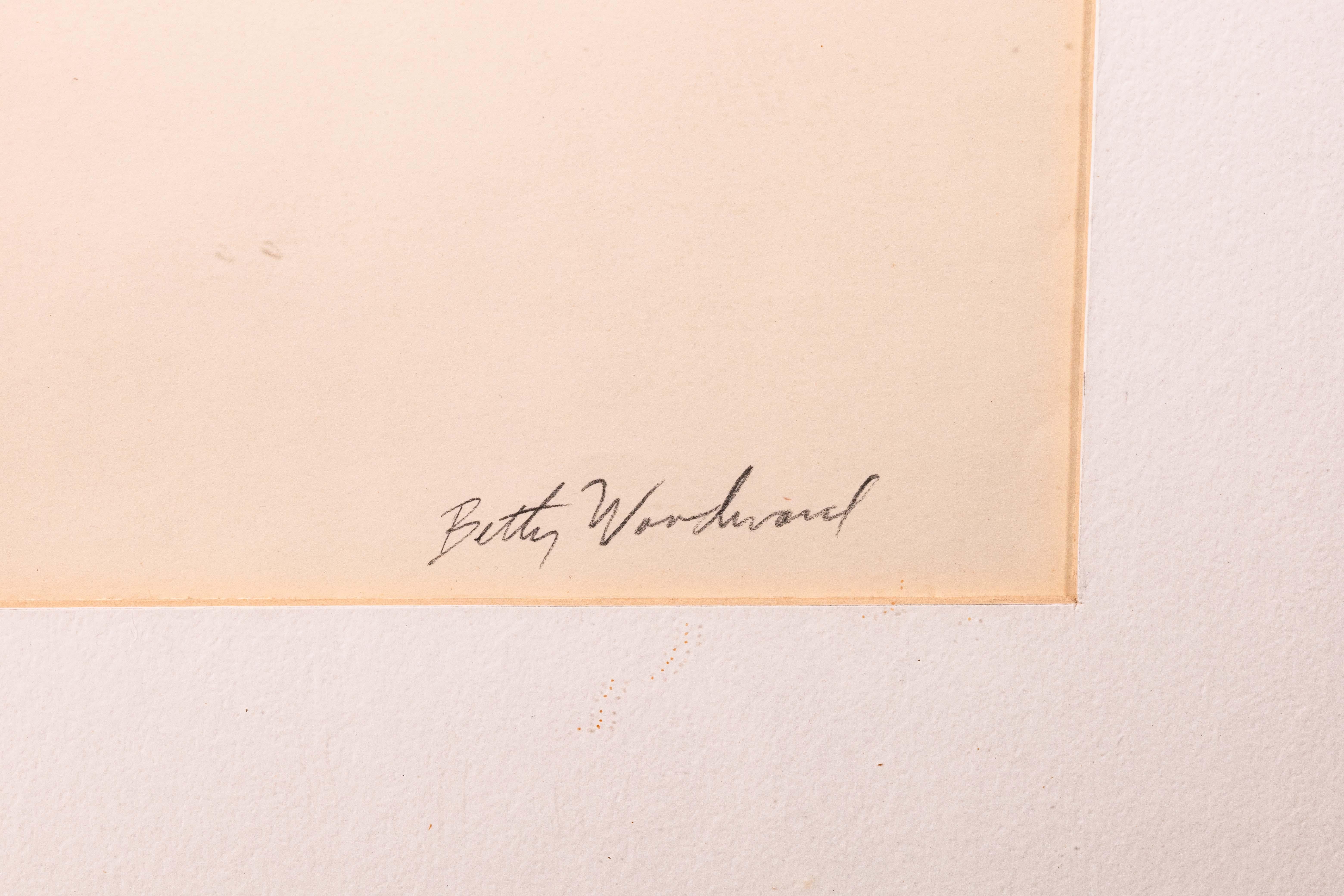 Betty Woodward-Bosley 2 Figuras Firmado Dibujo Figurativo Moderno sobre Papel Enmarcado en venta 2