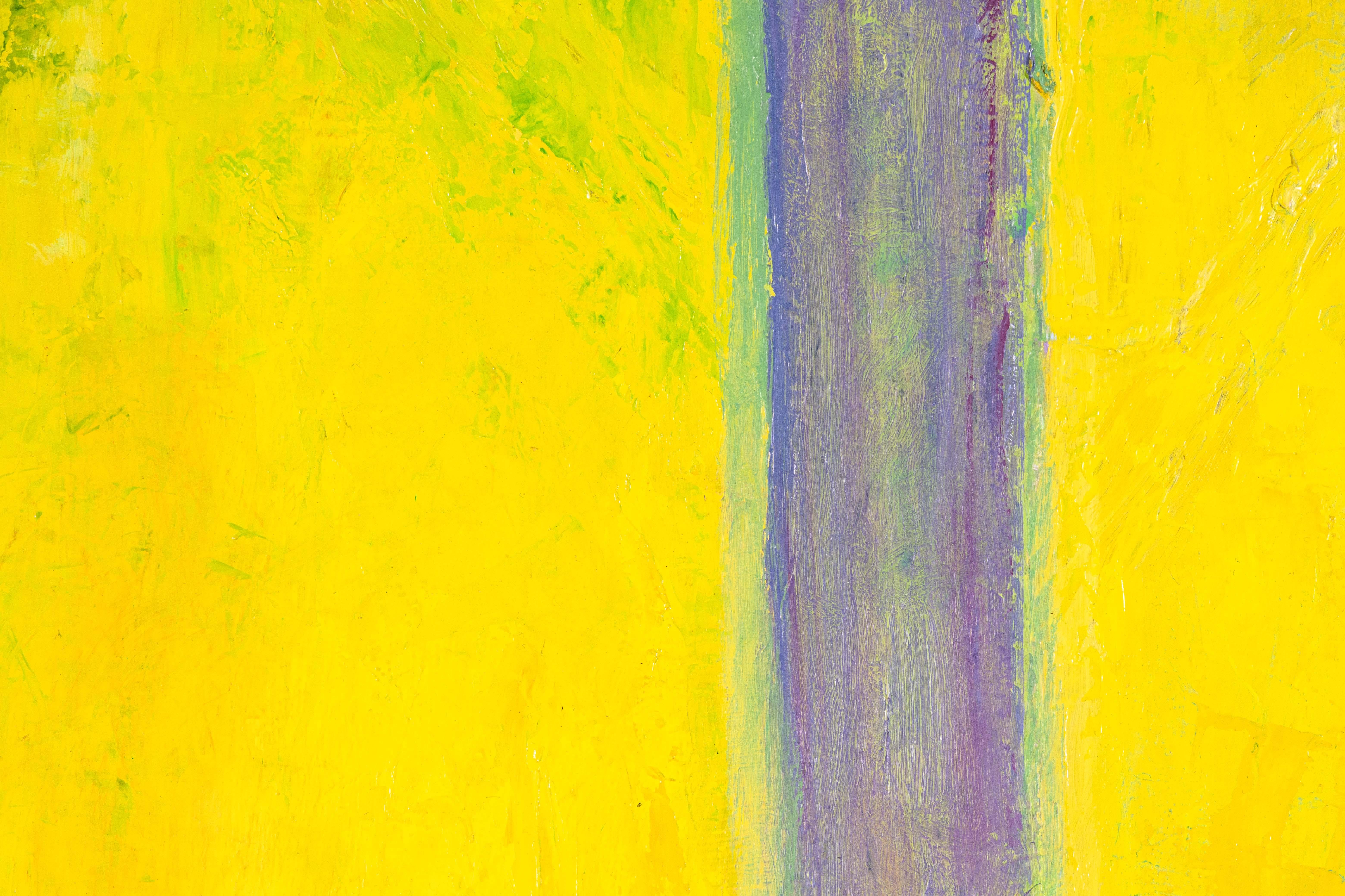 American Betty Woodward-Bosley Modern Abstract Yellow Purple Red Oil Painting on Canvas For Sale