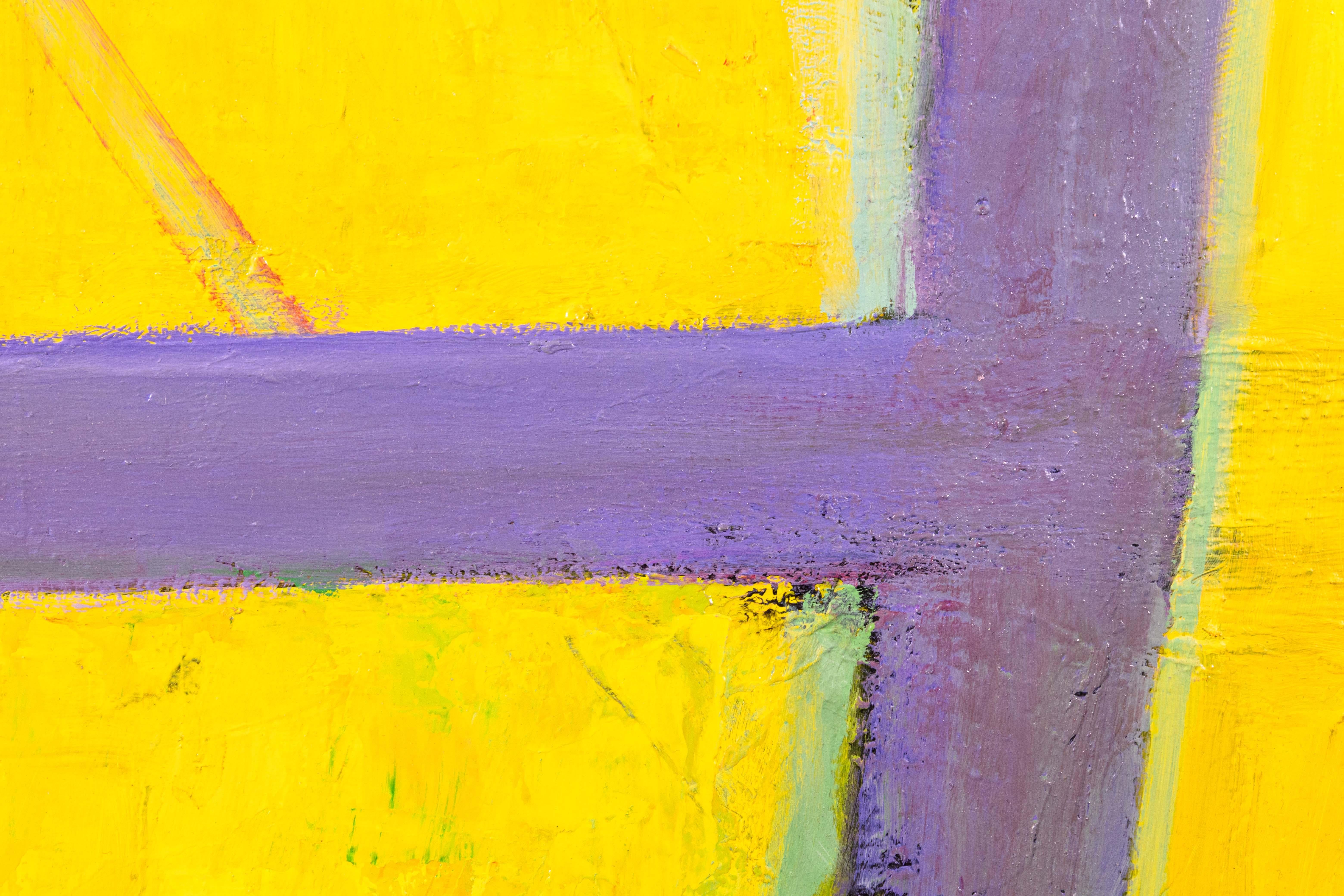 Betty Woodward-Bosley Modern Abstract Yellow Purple Red Oil Painting on Canvas For Sale 1
