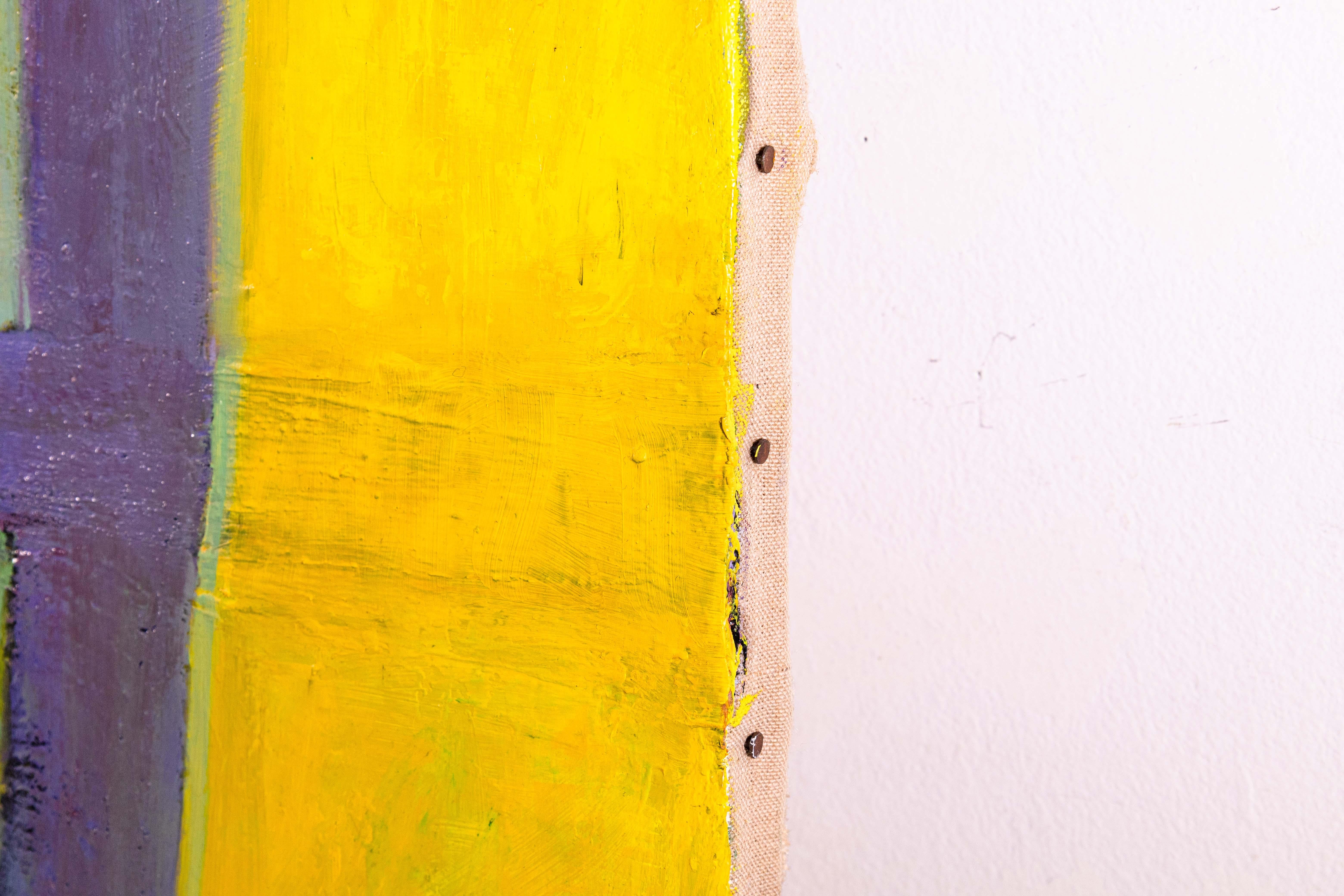 Betty Woodward-Bosley Modern Abstract Yellow Purple Red Oil Painting on Canvas For Sale 3