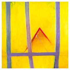 Betty Woodward-Bosley Pittura a olio su tela astratta moderna giallo viola rosso