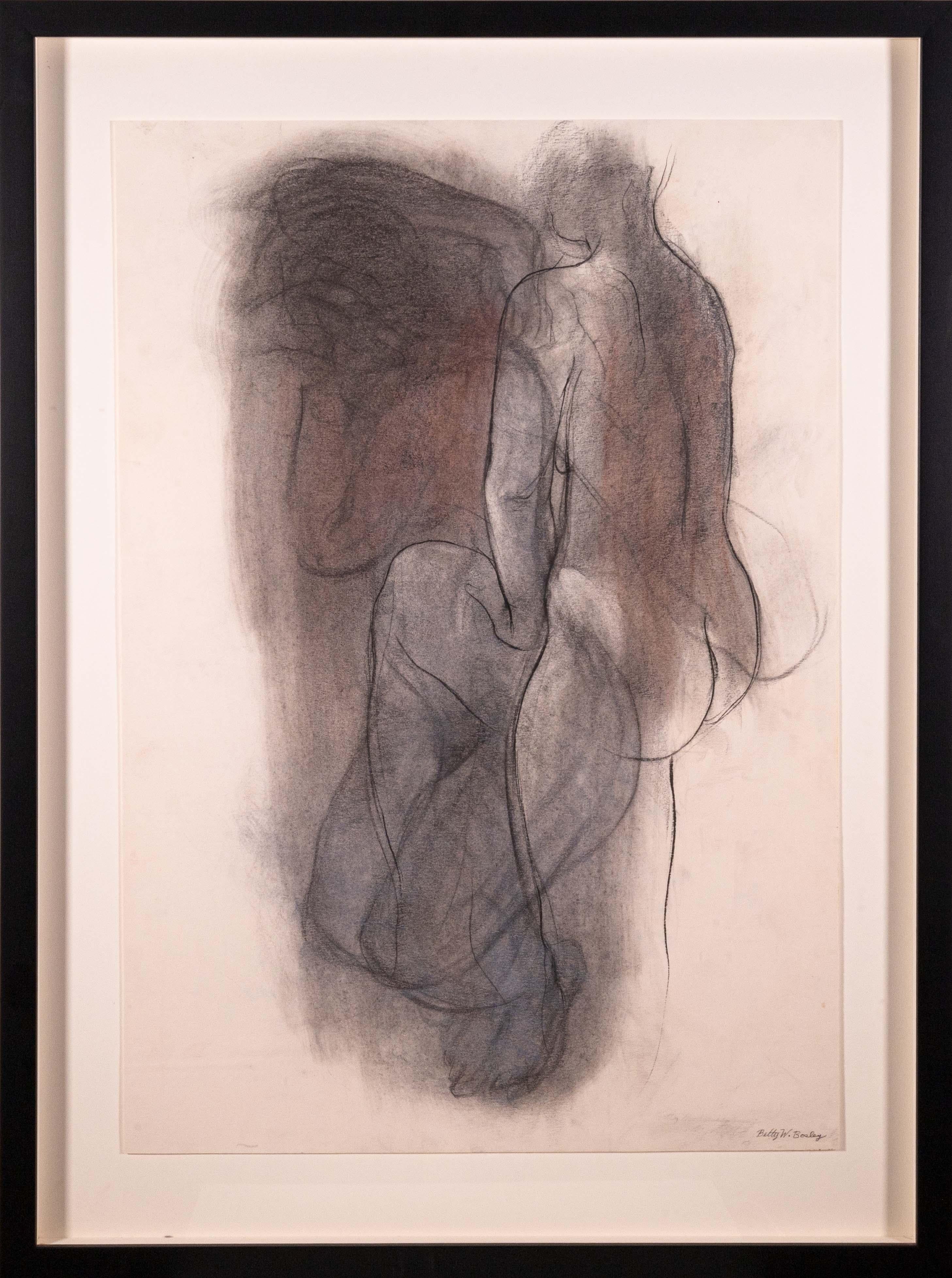 Dessin figuratif moderne au graphite, au fusain et à la craie sur papier de l'artiste de Détroit Betty Woodward-Bosley. Créé vers les années 1960 au College of Creative Studies (CIRCA) à Détroit. Signé au verso ainsi que dans le coin inférieur
