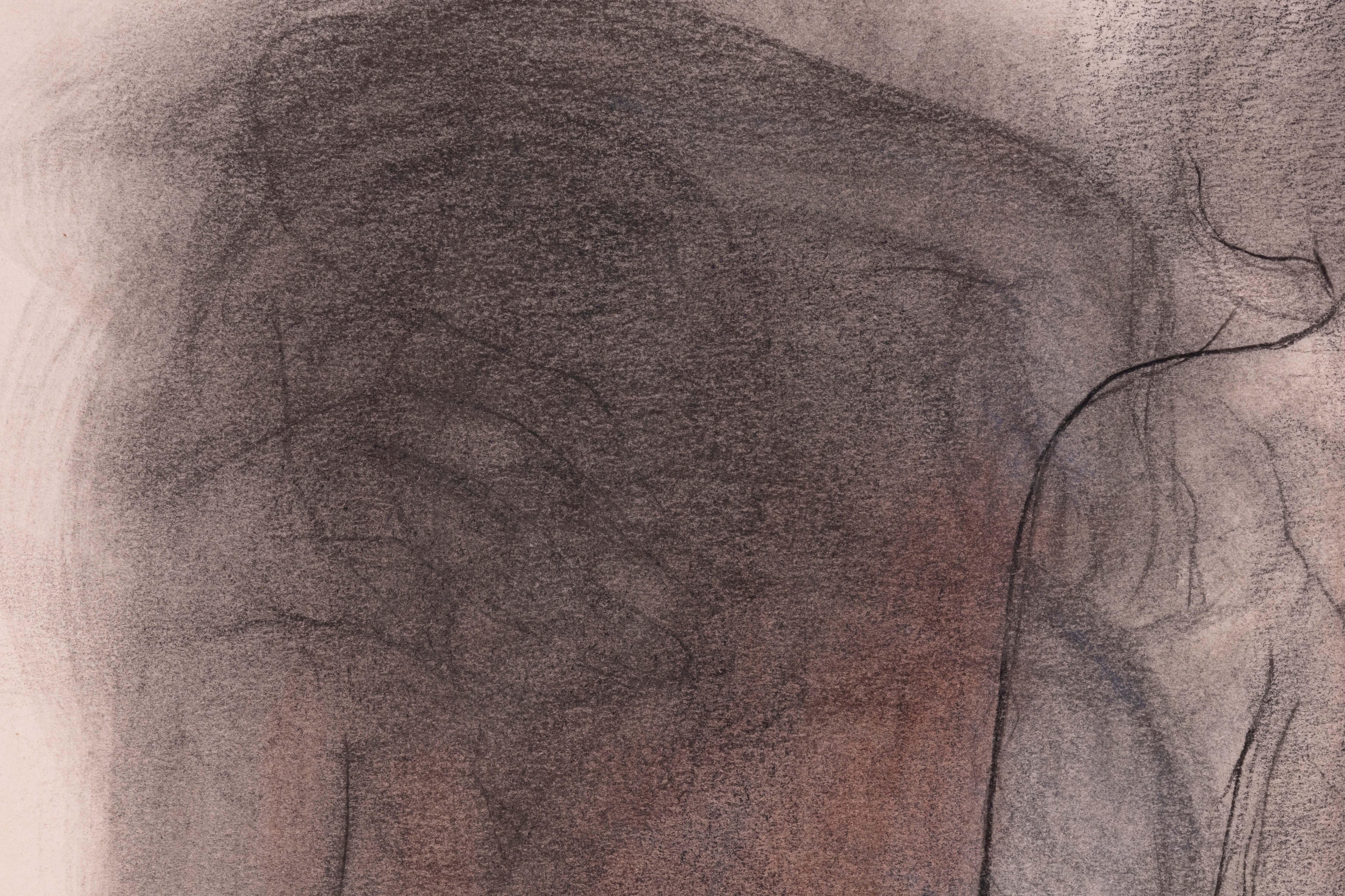 20ième siècle Betty Woodward-Bosley Signé Modernity Figurative Chalk Drawing on Paper Encadré en vente