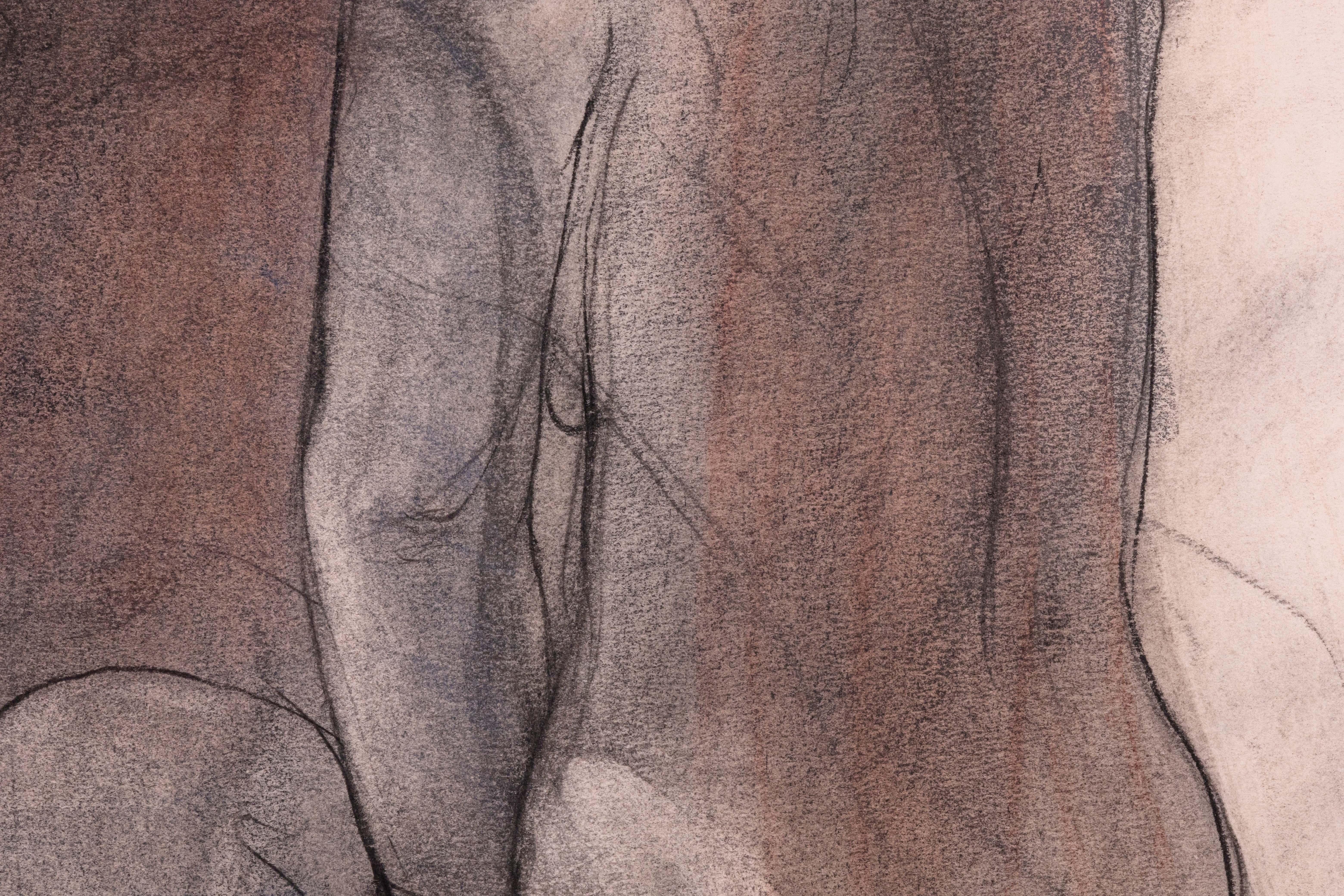 Papier Betty Woodward-Bosley Signé Modernity Figurative Chalk Drawing on Paper Encadré en vente