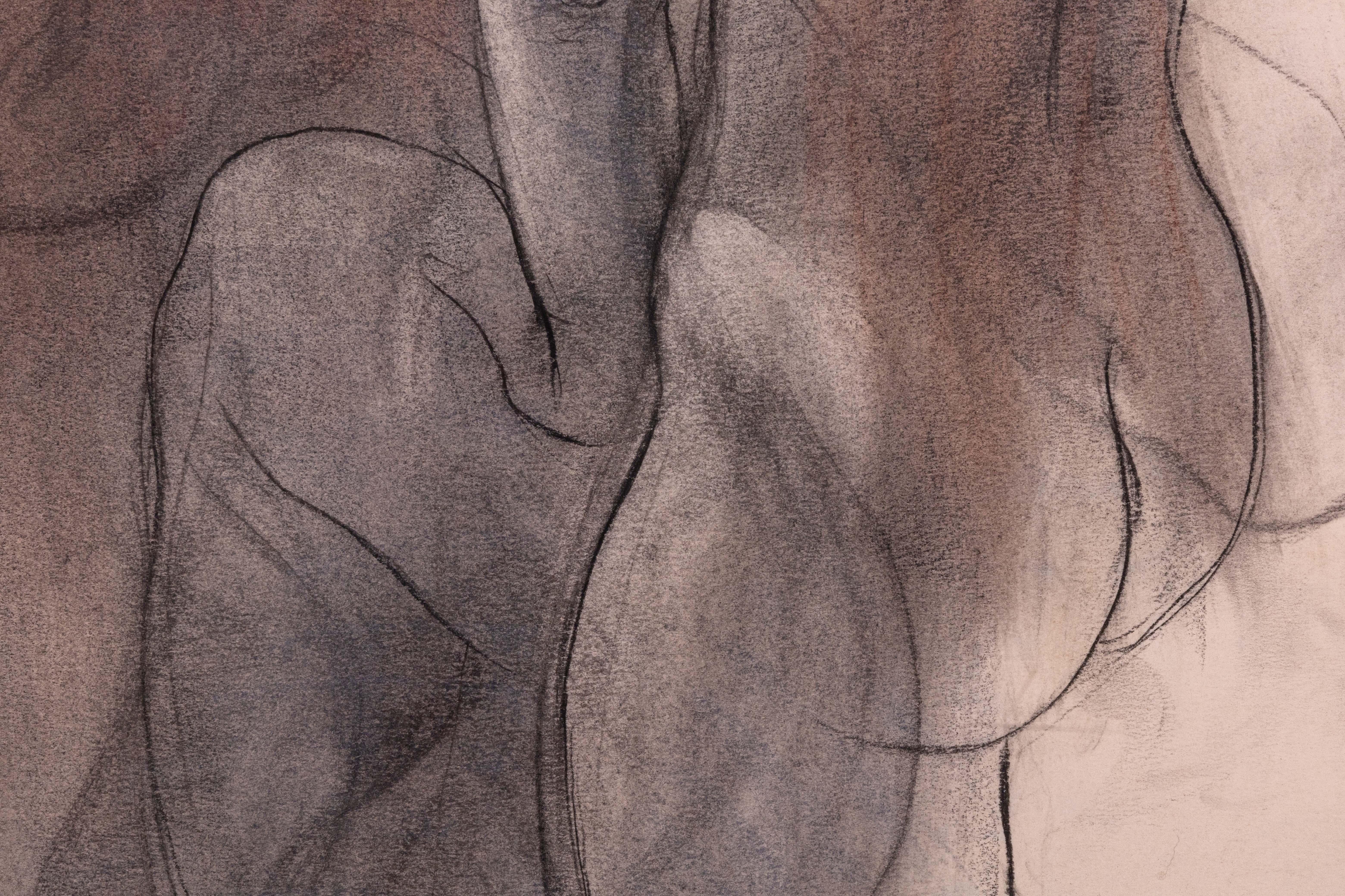 Betty Woodward-Bosley Signé Modernity Figurative Chalk Drawing on Paper Encadré en vente 1