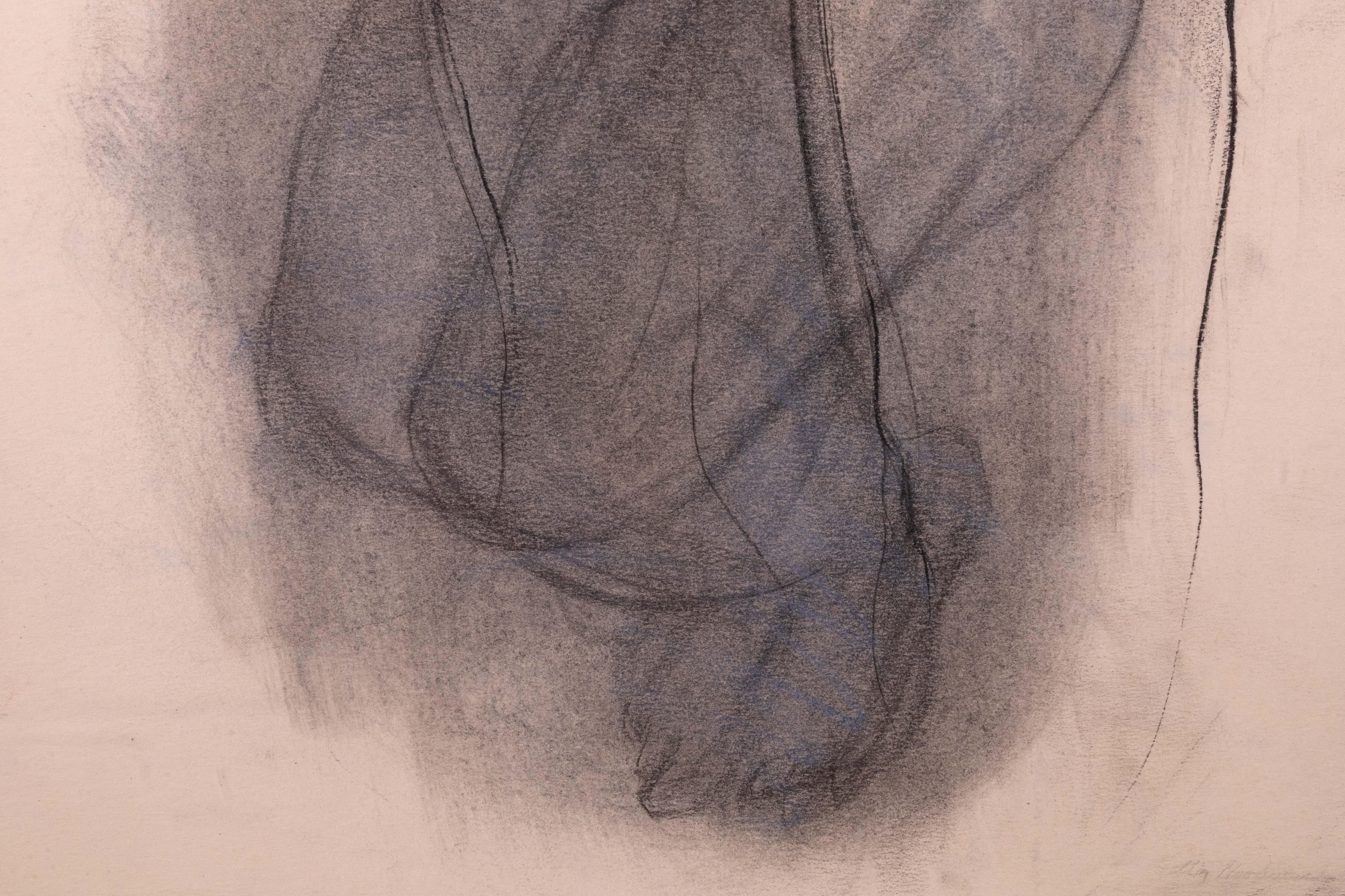Betty Woodward-Bosley Signé Modernity Figurative Chalk Drawing on Paper Encadré en vente 2