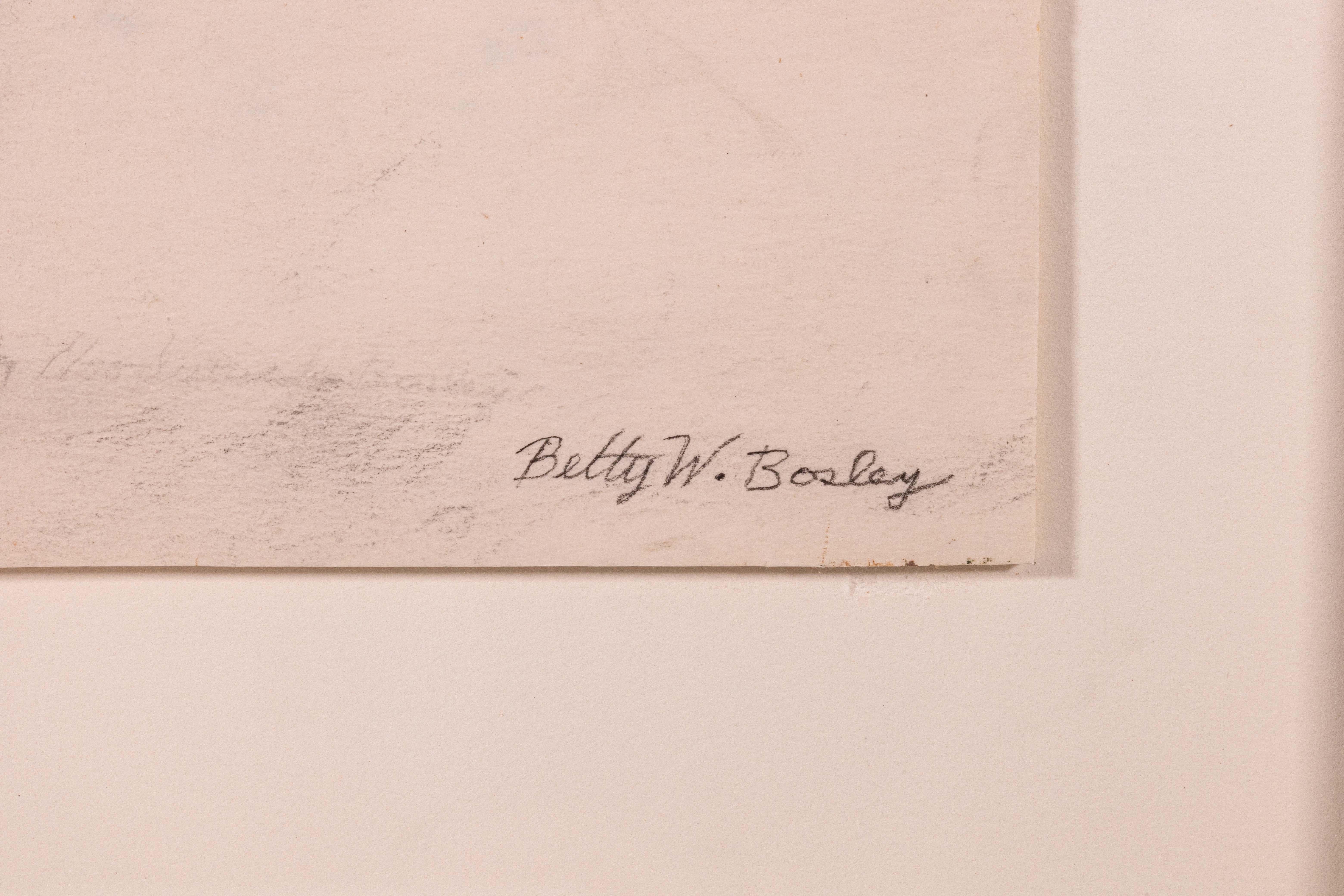 Betty Woodward-Bosley Signé Modernity Figurative Chalk Drawing on Paper Encadré en vente 3