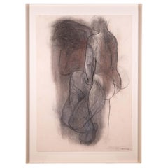 Betty Woodward-Bosley Signed Modern Figurative Chalk Drawing on Paper Framed