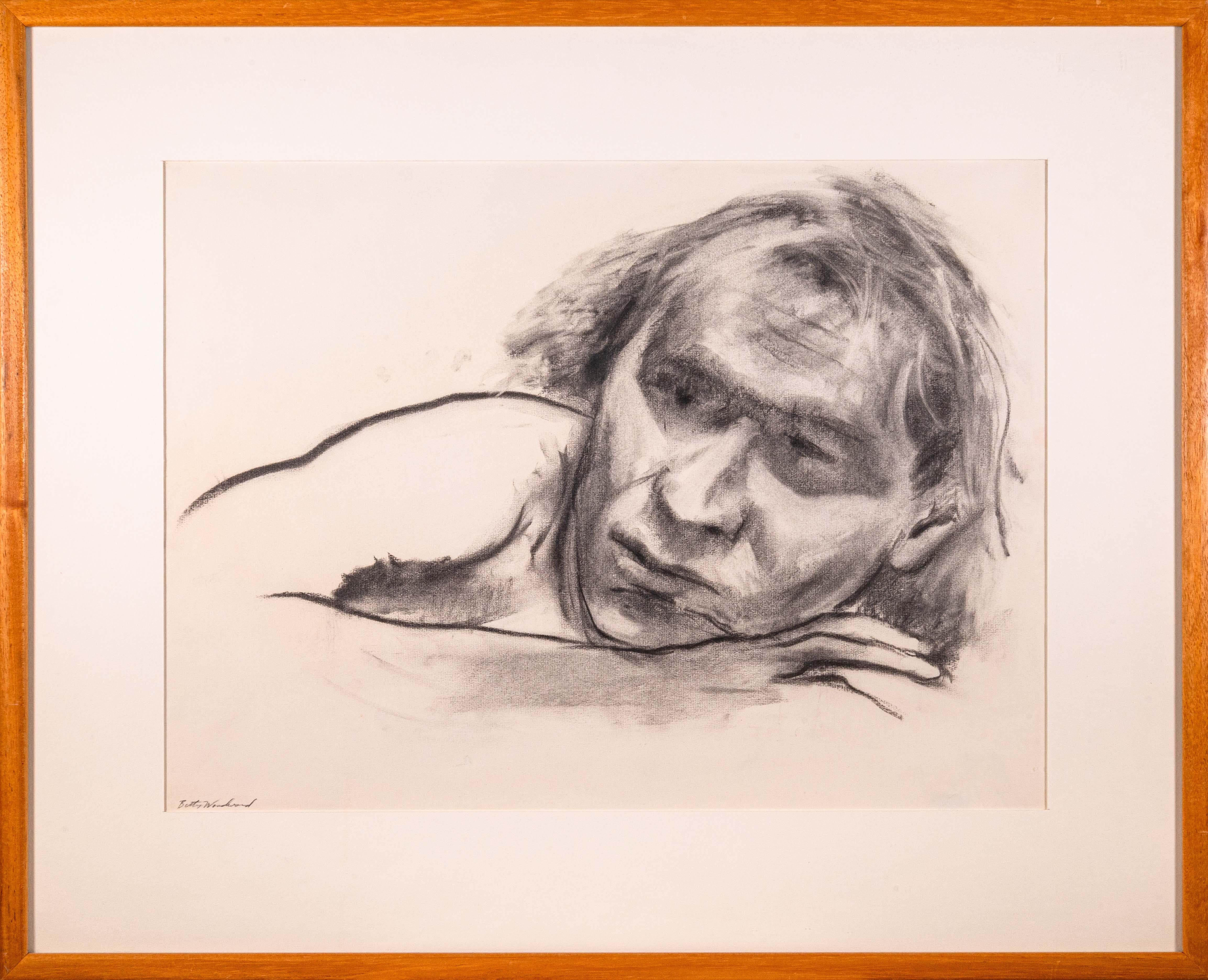 Americano Betty Woodward-Bosley firma un disegno figurativo moderno in grafite su carta incorniciato in vendita