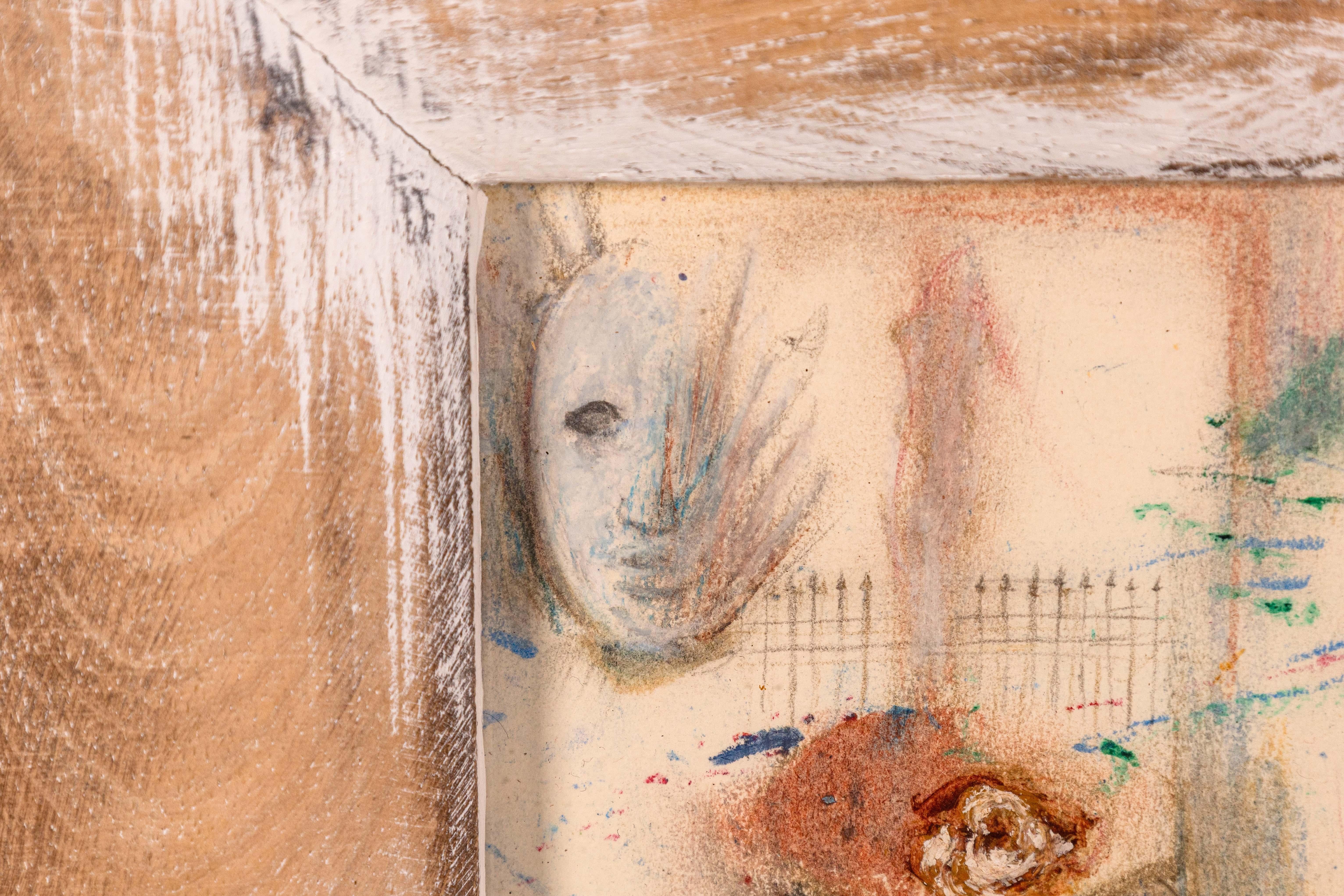 Betty Woodward-Bosley Signed Surrealist Woman in Hat Drawing on Paper Framed In Good Condition For Sale In Keego Harbor, MI