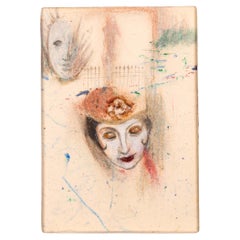 Betty Woodward-Bosley Signierte surrealistische Frau mit Hutzeichnung auf Papier, gerahmt