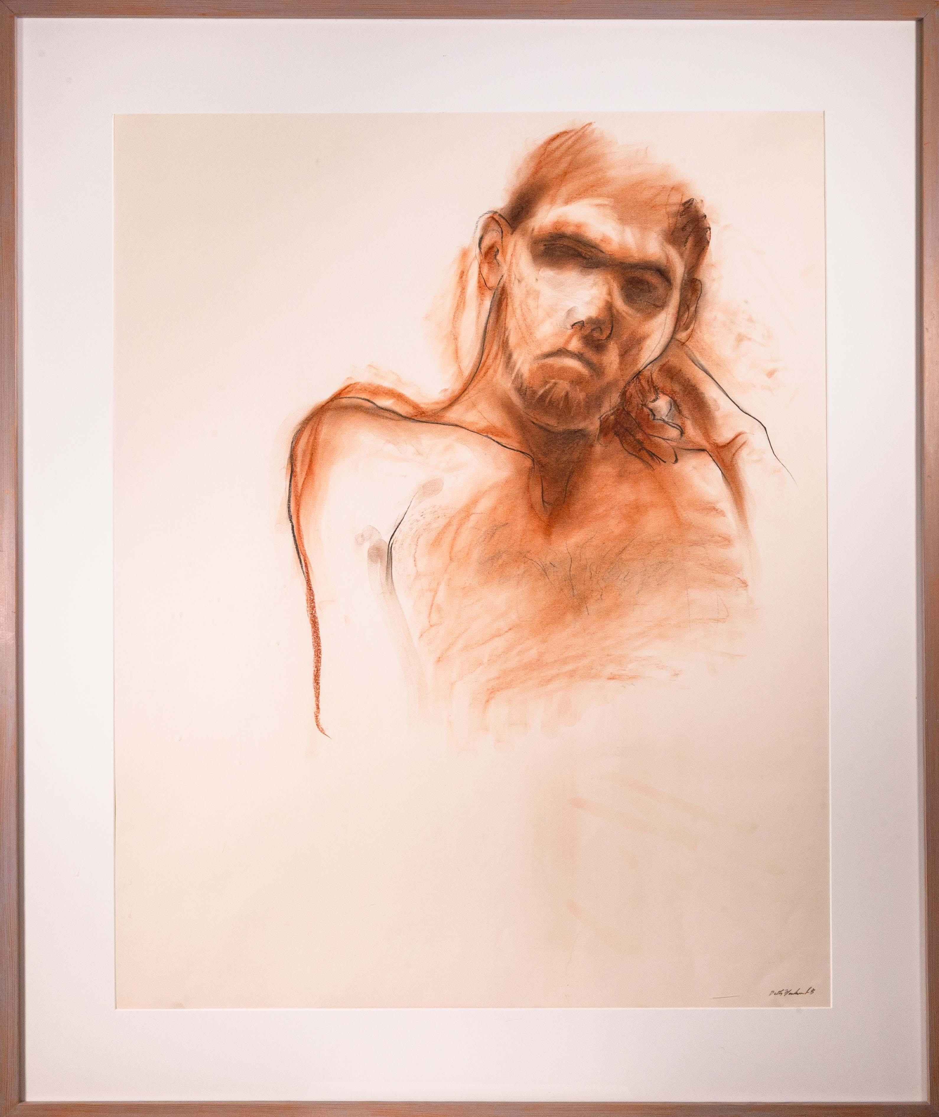 Un moderno disegno figurativo con grafite e carboncino su carta dell'artista di Detroit Betty Woodward-Bosley. Creato intorno agli anni '60 presso il College of Creative Studies (CIRCA) di Detroit. Firmato sul verso e sull'angolo in basso a destra.