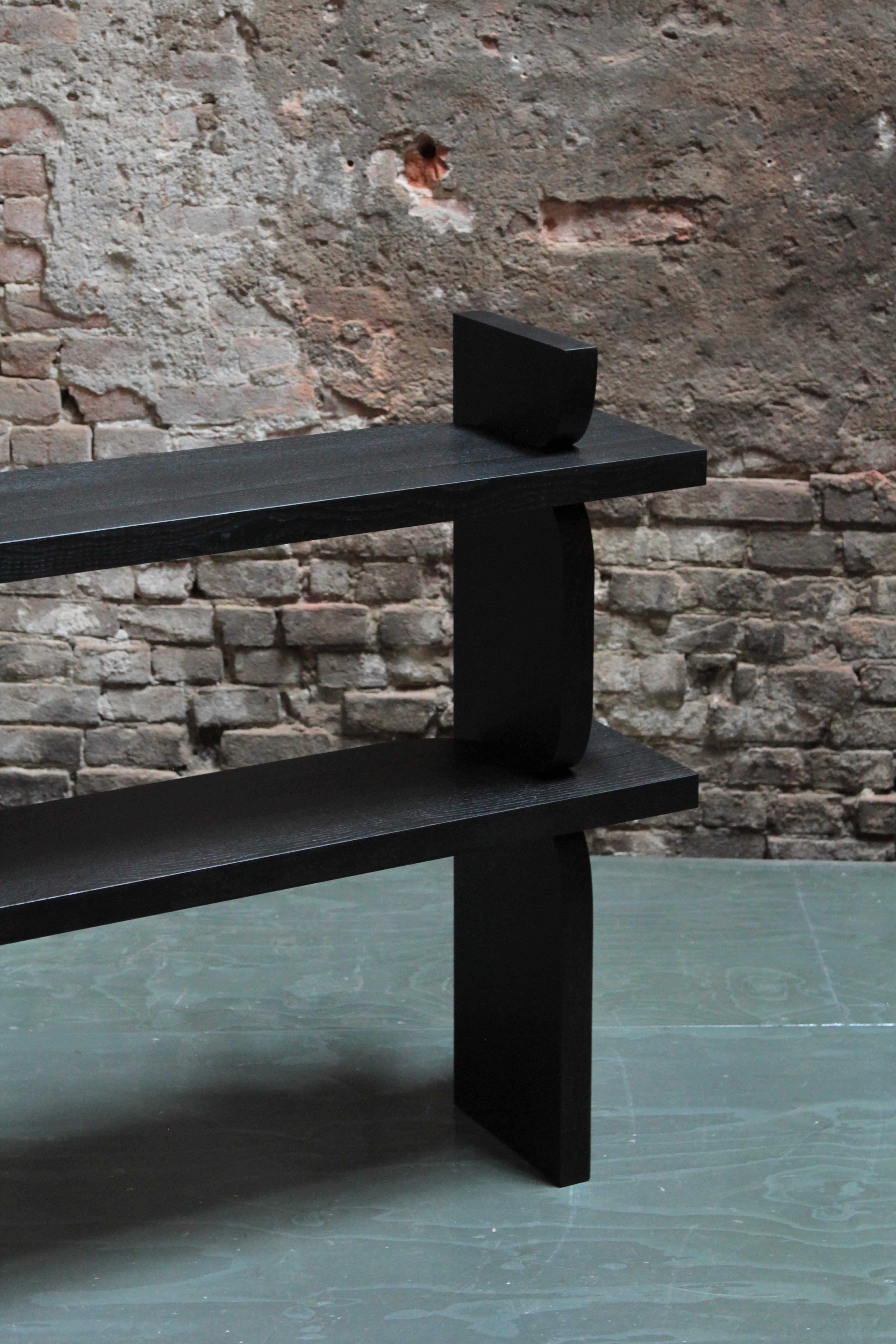 Hand-Crafted Between a Rock and Hard Place Console in Black Stained Ash Wood, Maria Tyakina  For Sale