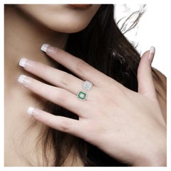 Between The Finger Ring With Emerald & Diamonds Made In 18k White Gold