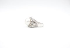 Between-The-Folds White South Sea Pearl and Diamond 18 Karat White Gold Ring