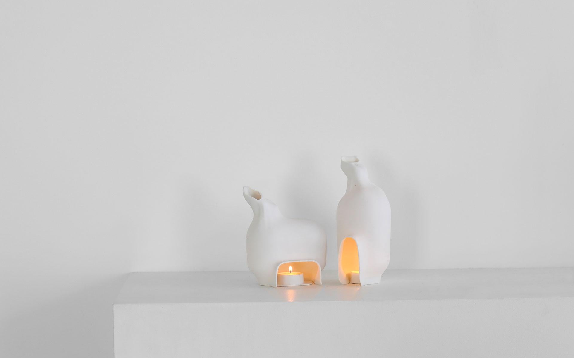 French Betweenshadows S Vertical, Candleholder Limoges Porcelain, Ymer&Malta, France For Sale