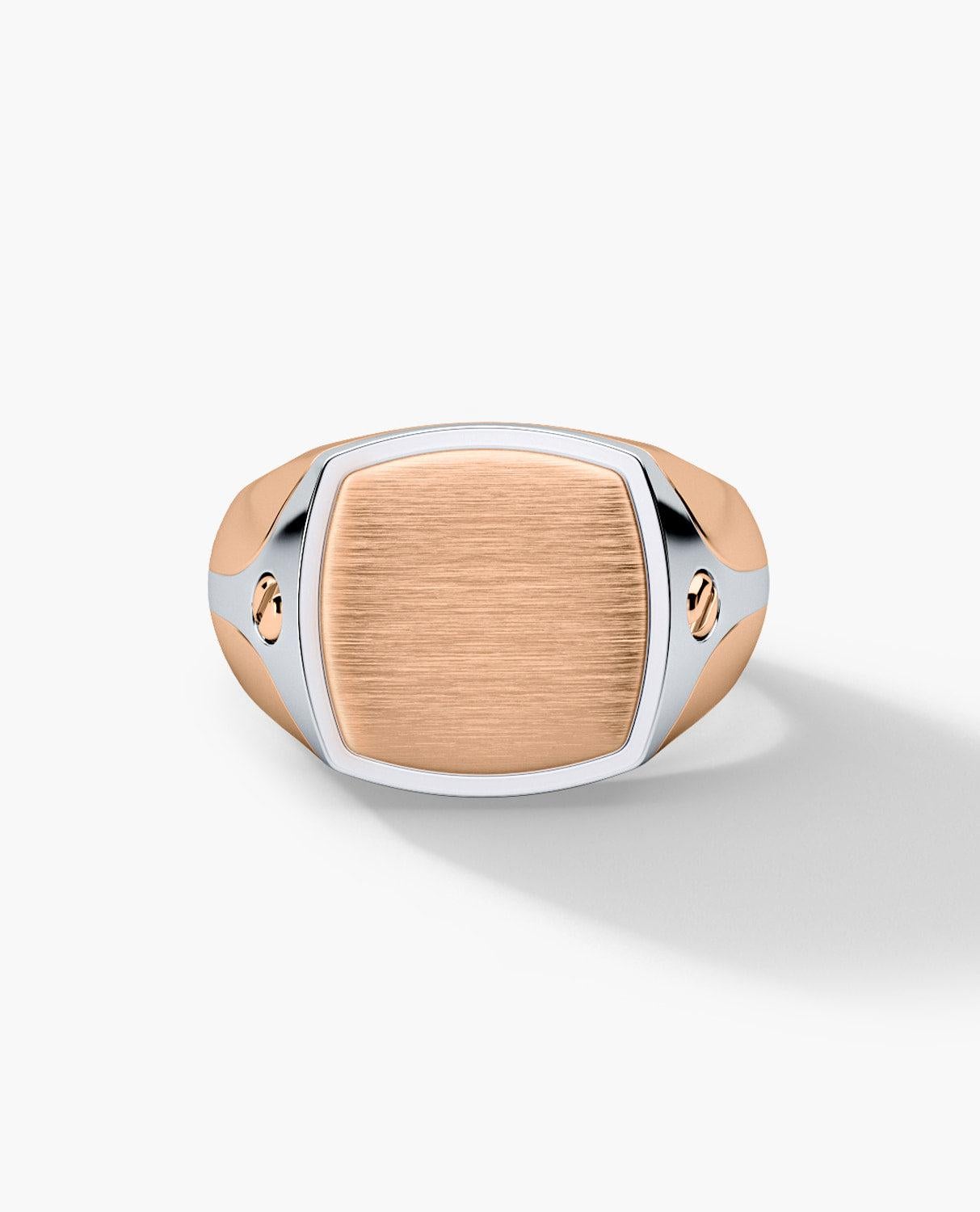 Contemporary BETZ Two-Tone 14k Rose & White Gold Signet Ring - Version 1
