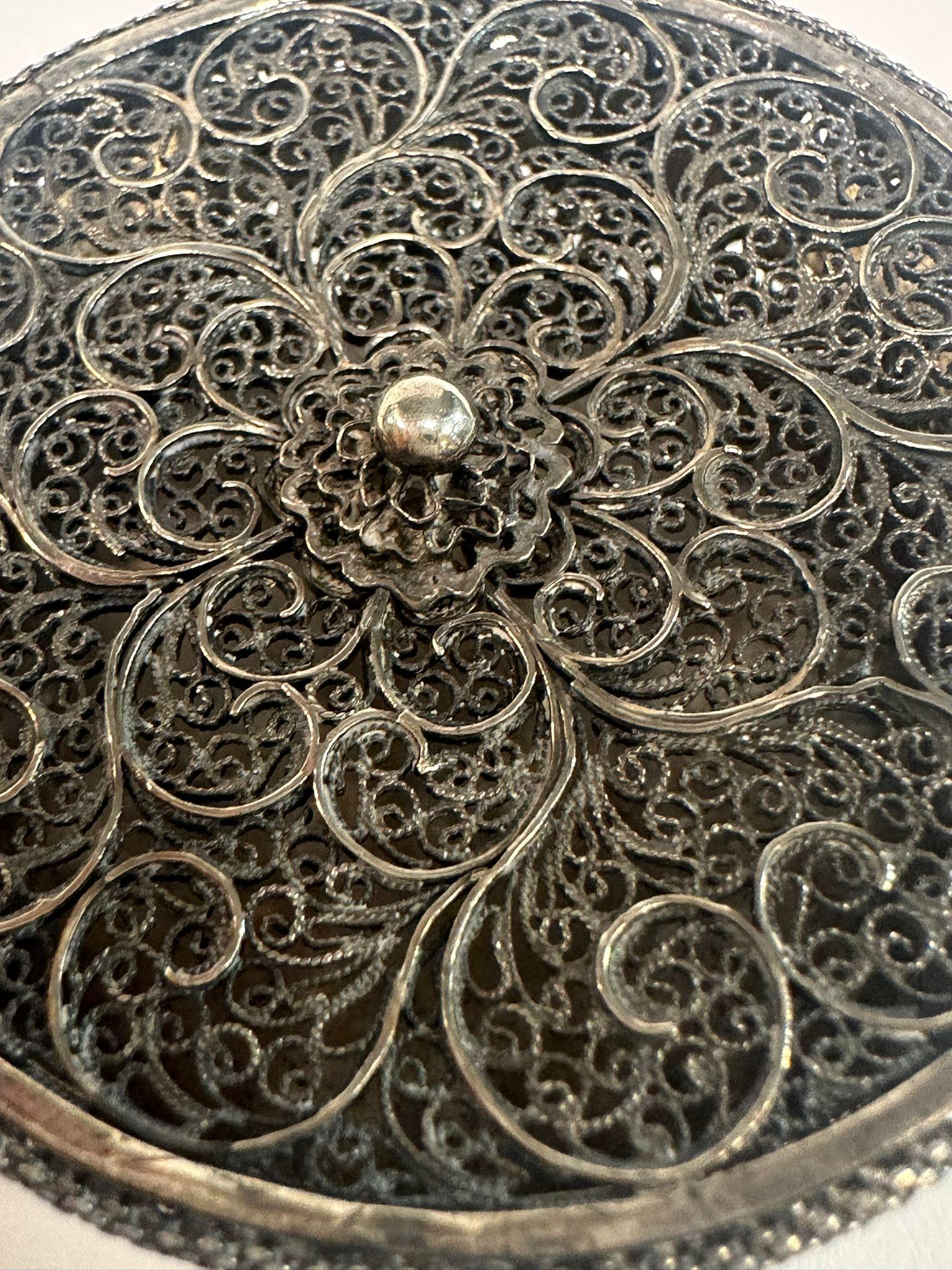 Folk Art Betzalel Hand-Made Silver Filigree Spice Box For Sale