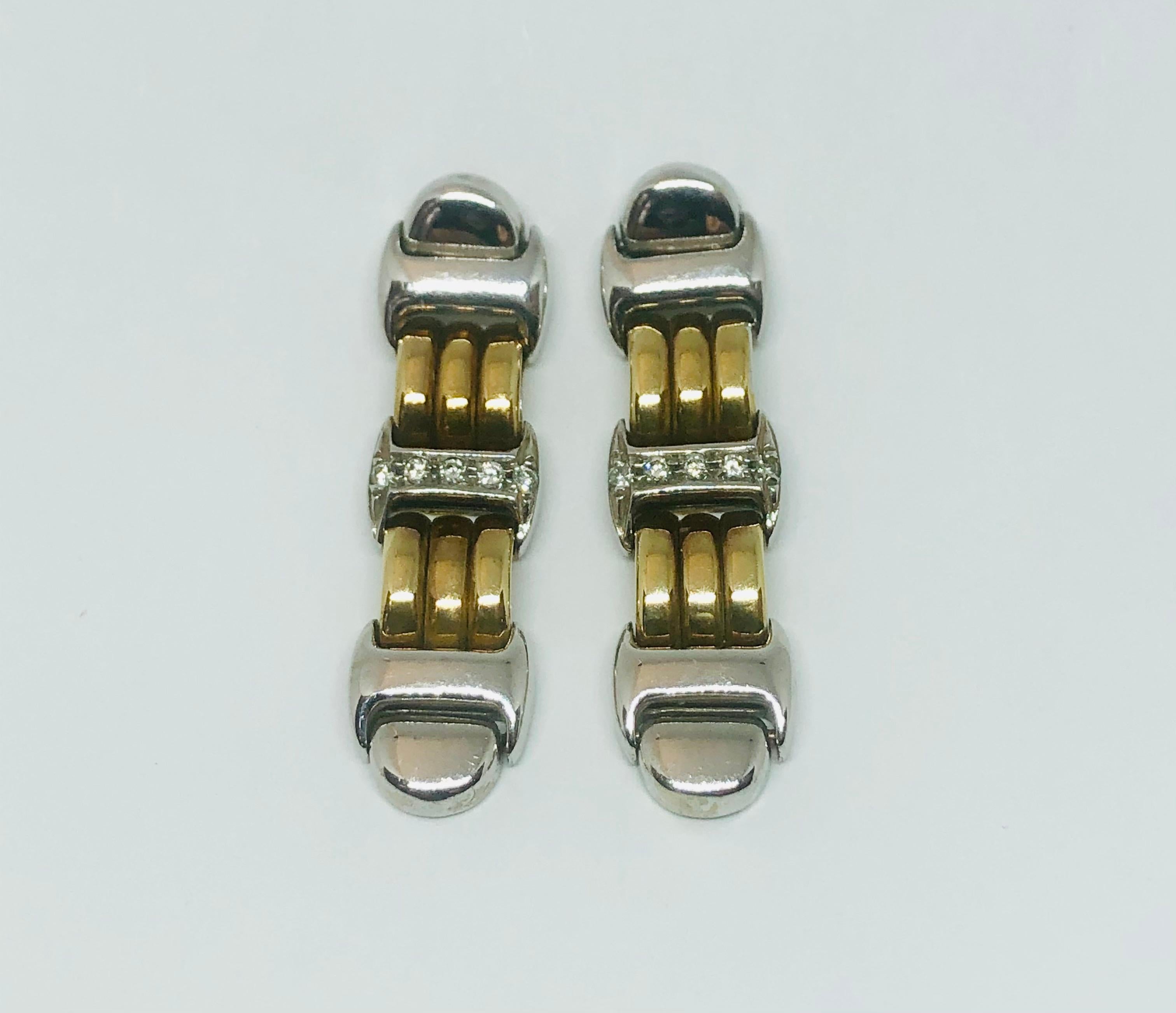 Beuche Girod of Geneva Two-Tone Gold and Diamond Earrings, 1990s 1