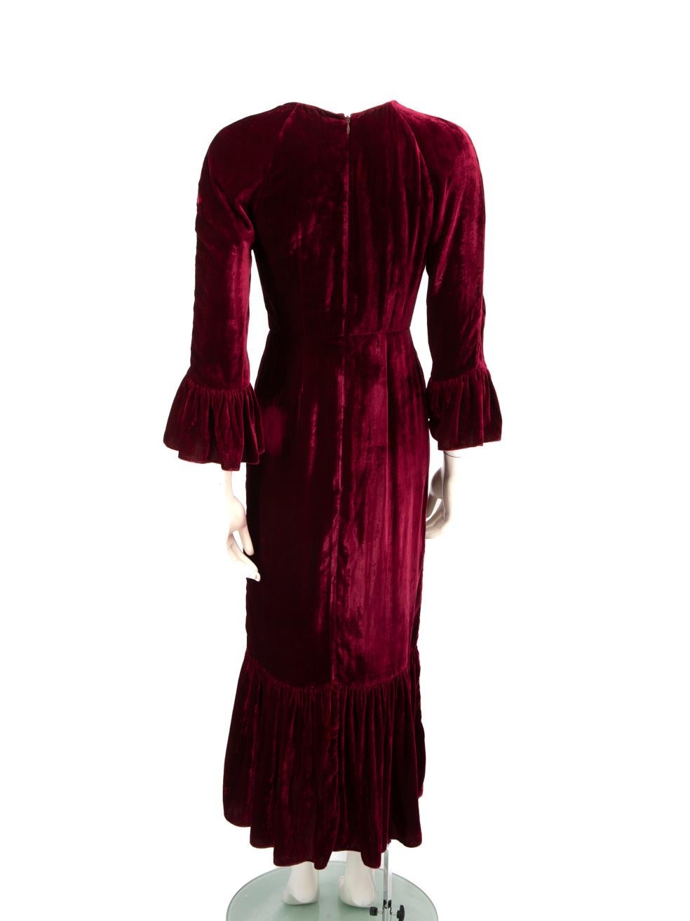 Black Beulah Burgundy Velvet Midi Length Dress Size XS