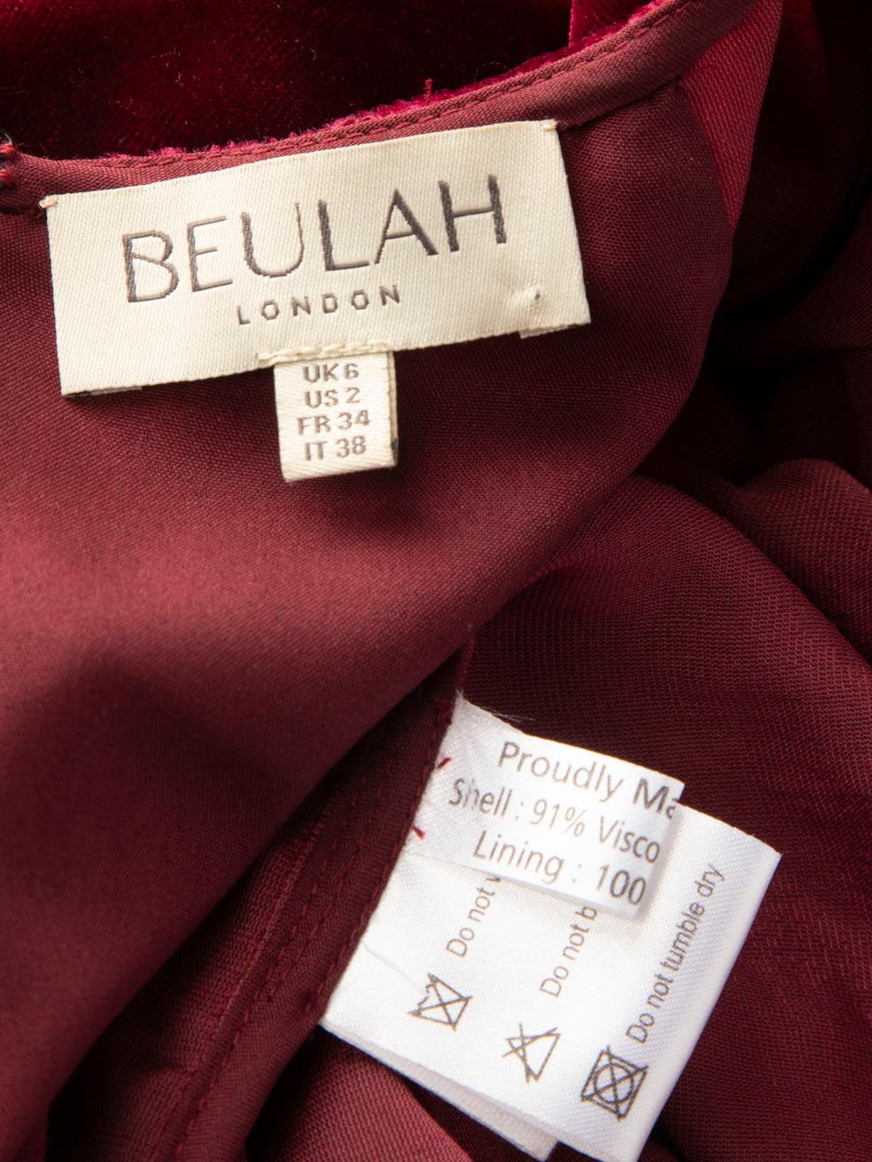 Beulah Burgundy Velvet Midi Length Dress Size XS 1