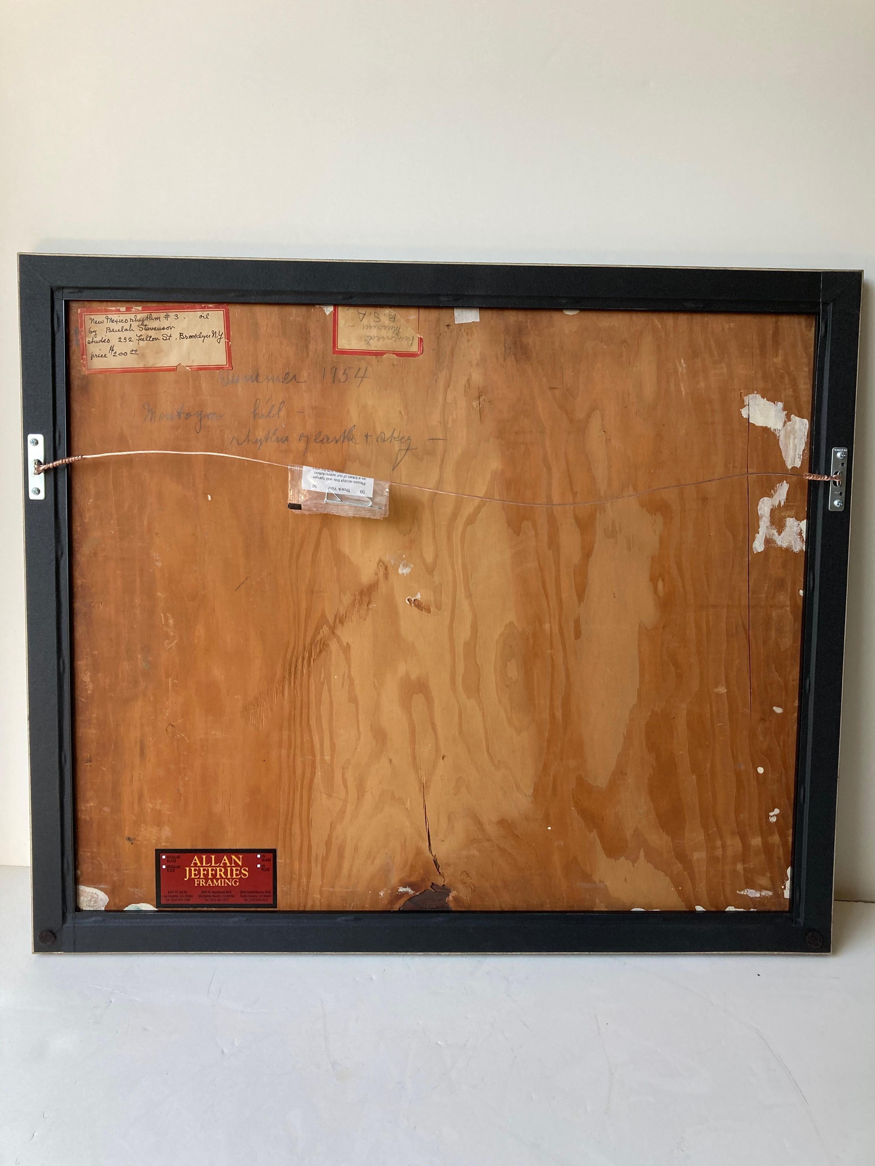 Si tratta di un bellissimo dipinto a olio su tavola di Wood della nota artista Beulah Stevenson. Le sue opere sono presenti nei principali musei e in importanti collezioni. Etichette sul retro dello studio di Brooklyn e titolo a matita (Rhythm of