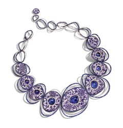 Sicis Jewels 18K White Gold Micromosaic Necklace with Diamonds, Tanzanite & Sapp
