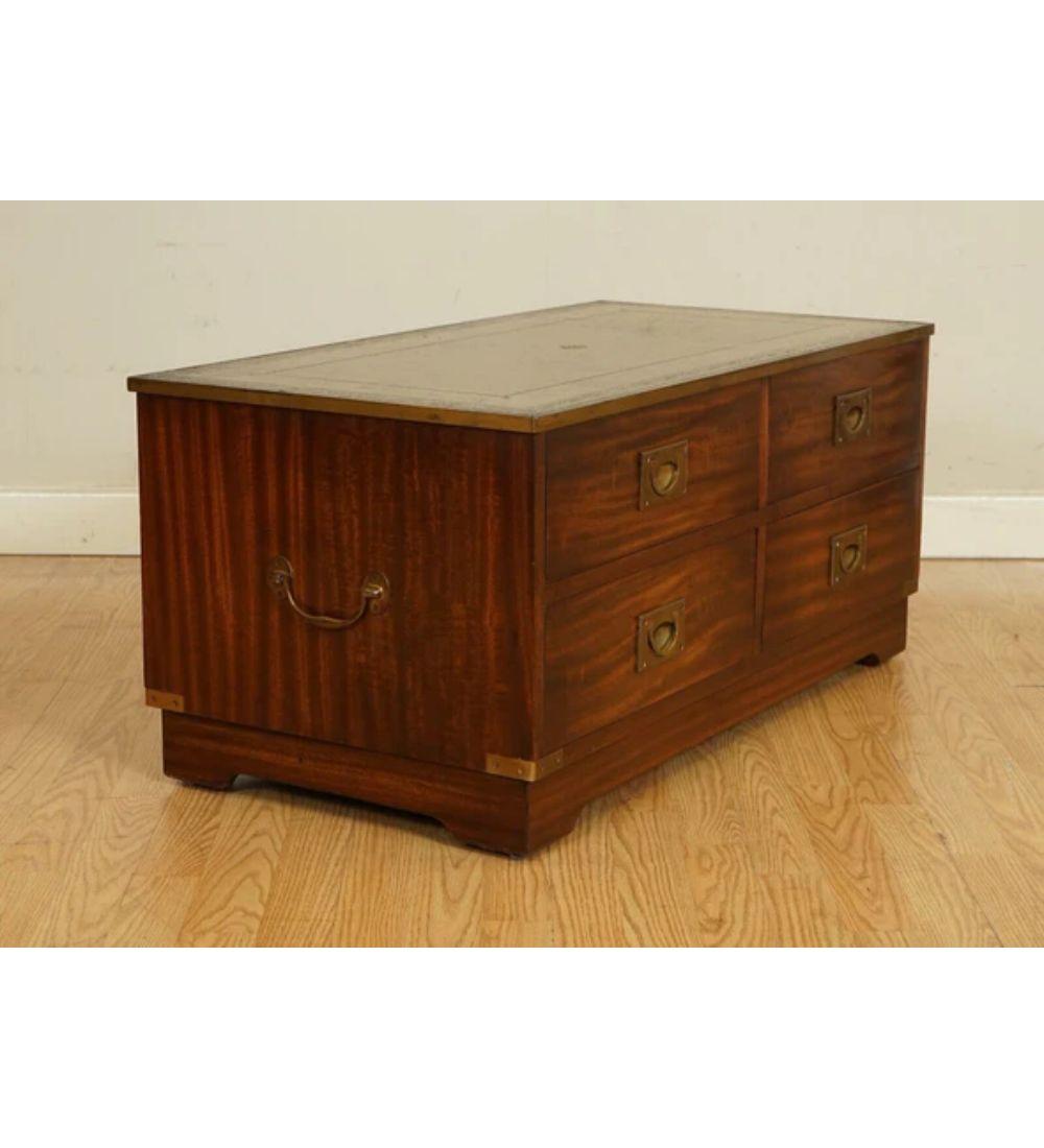 Bevan and Funnel Military Campaign Chest TV Stand with Brown Leather For Sale 3