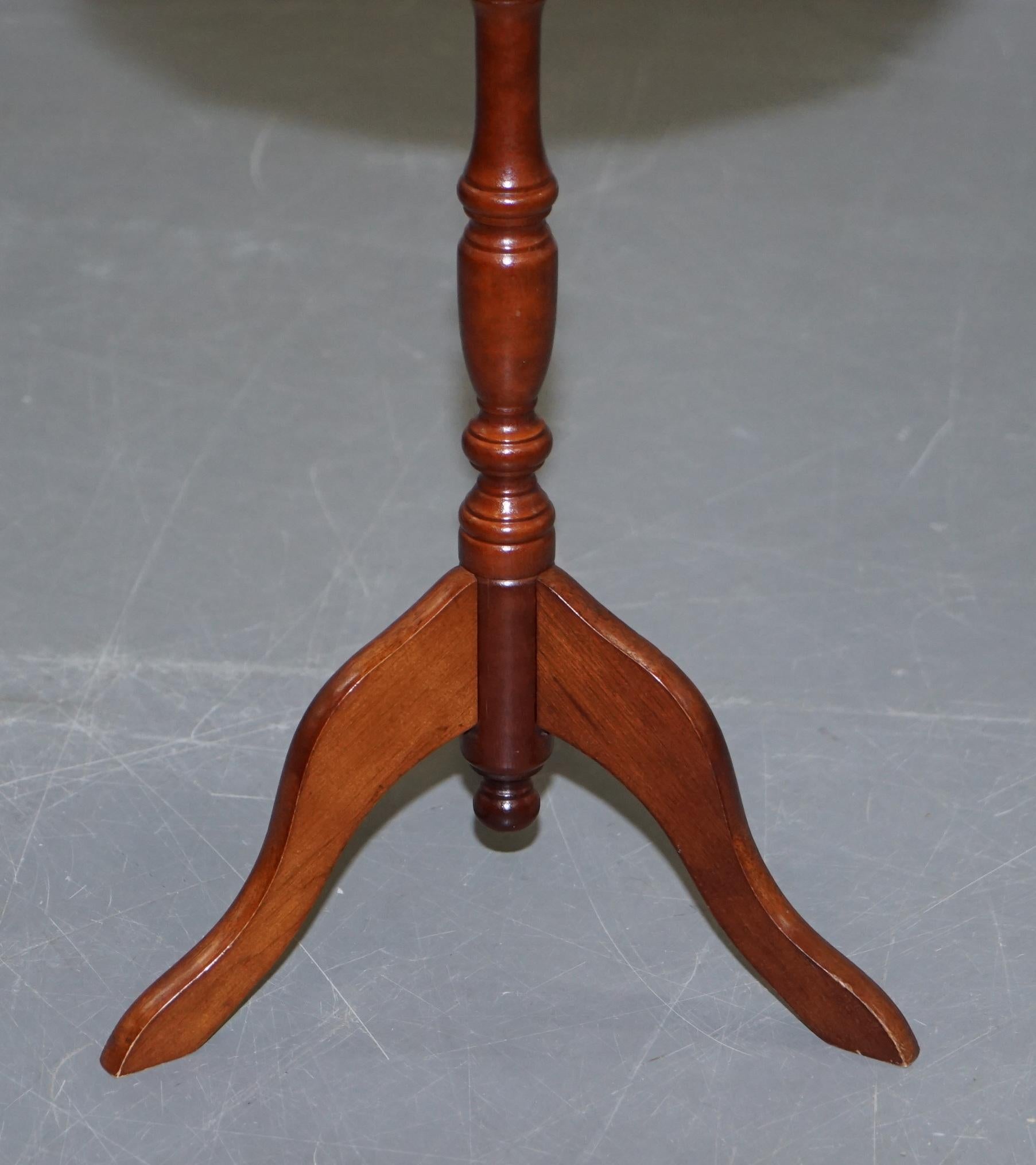 20th Century Bevan Funell Charming Brown Leather Vintage Hardwood Tripod Lamp Side End Table For Sale