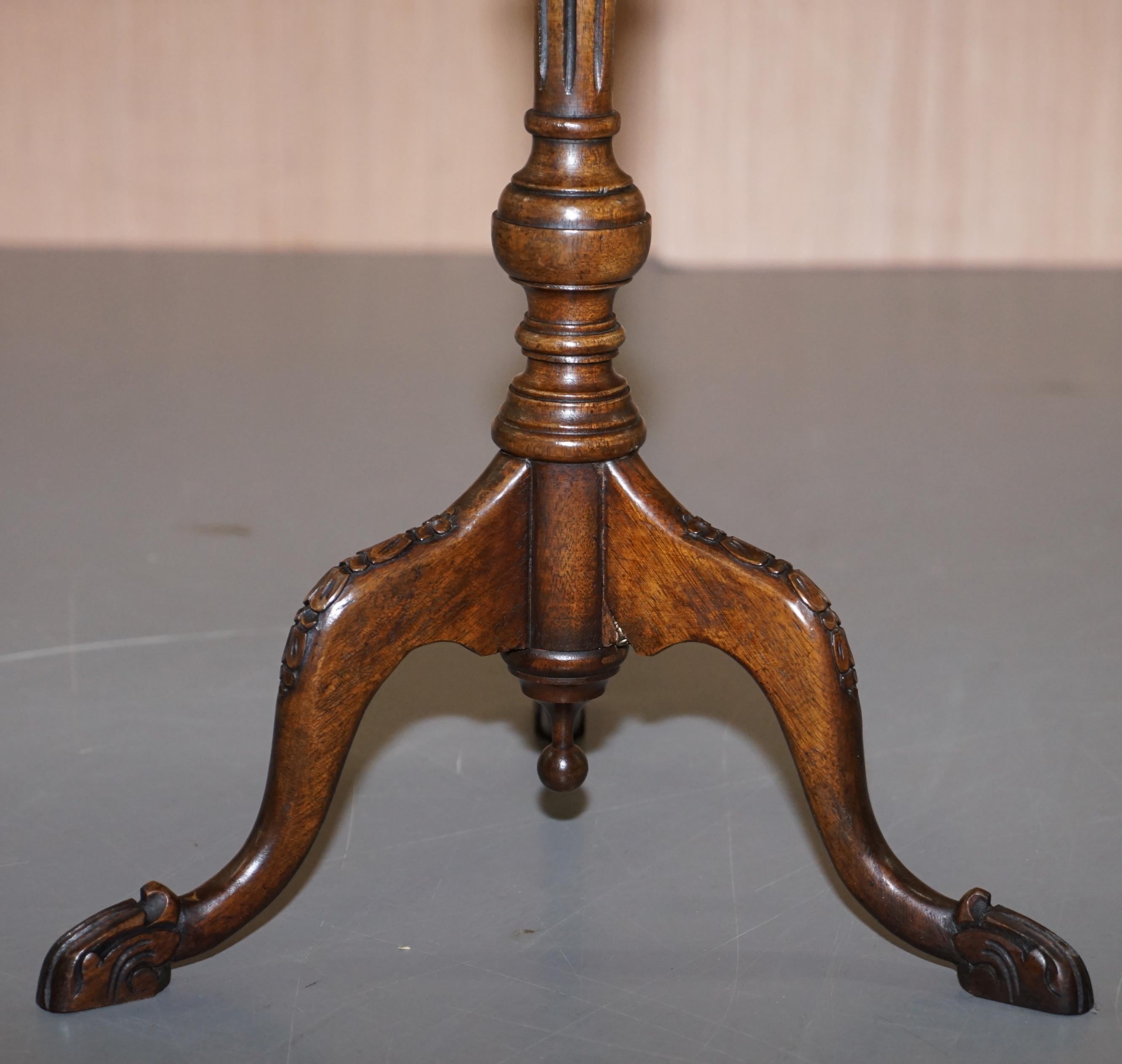 Bevan Funnell Claw & Ball Vintage Hardwood  Tripod Lamp Side Table Ornate Carved 6