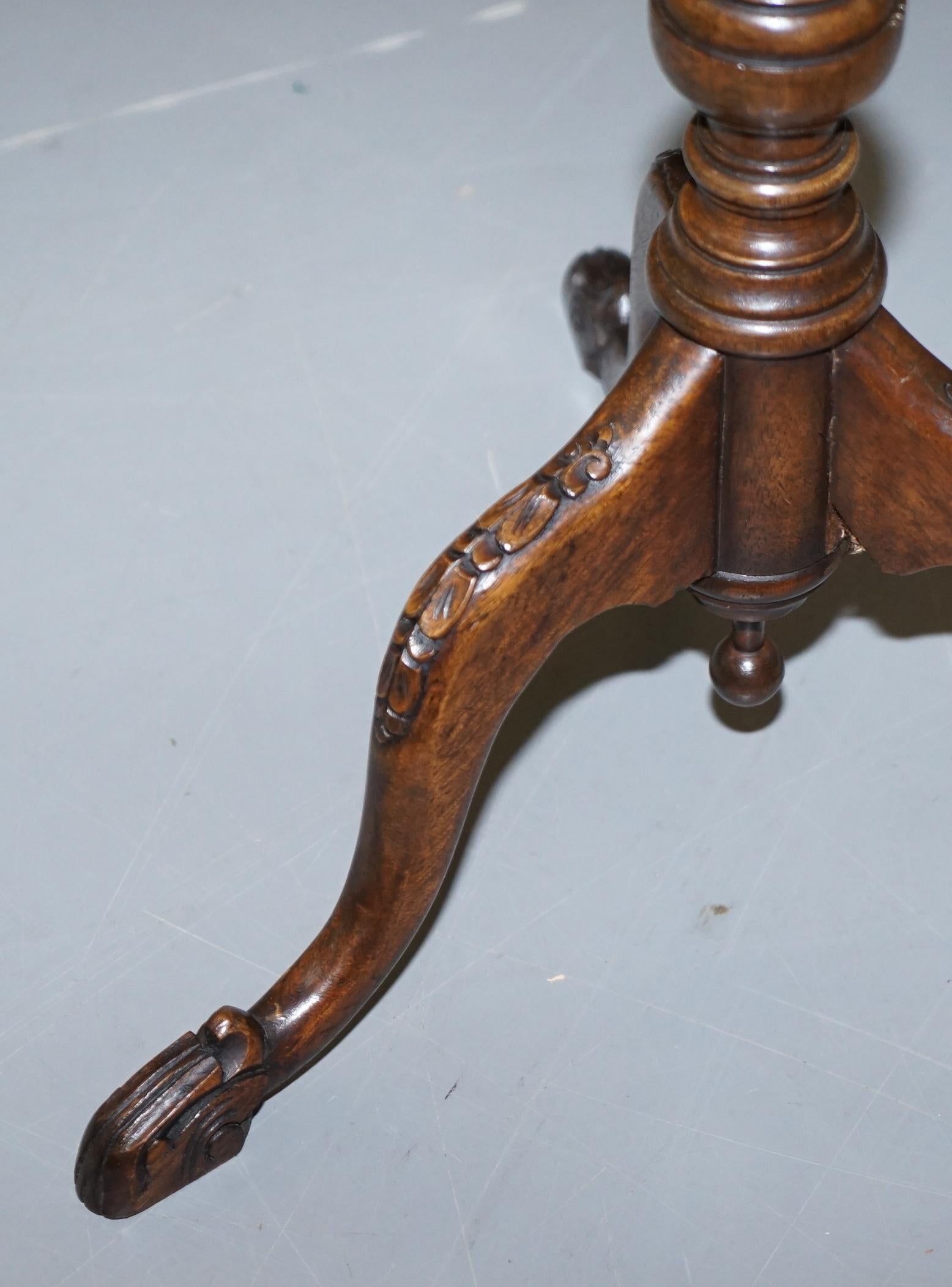 Bevan Funnell Claw & Ball Vintage Hardwood  Tripod Lamp Side Table Ornate Carved 3