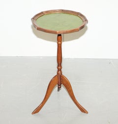 Bevan Funell England Green Leather Vintage Hardwood Tripod Lamp Side End Table