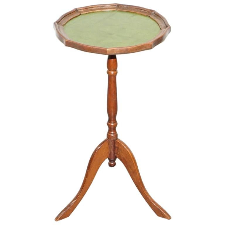 Bevan Funell England - Lampe d'appoint à trois pieds en cuir vert vintage et bois de feuillus, table d'appoint