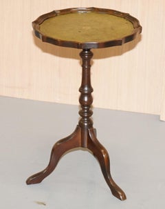 Bevan Funell Green Leather Vintage Light Hardwood Tripod Lamp Side End Table