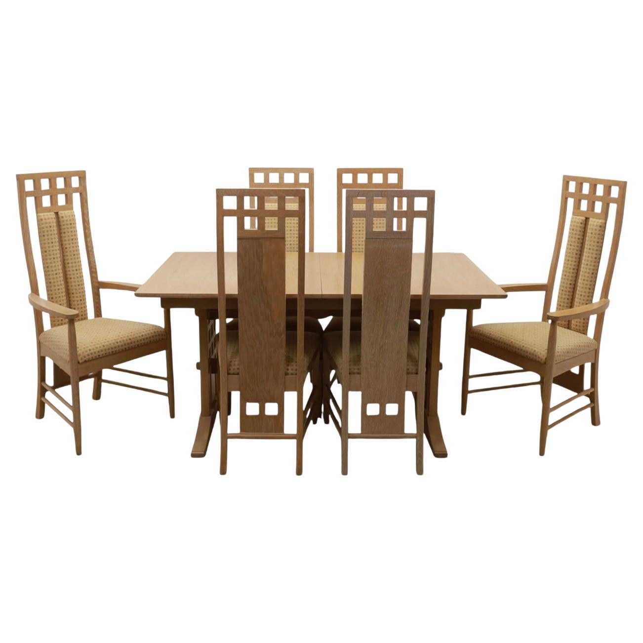 Bevan Funnel Reprodux Arts&Crafts Limed Oak Extended Dining Table And Six Chairs For Sale