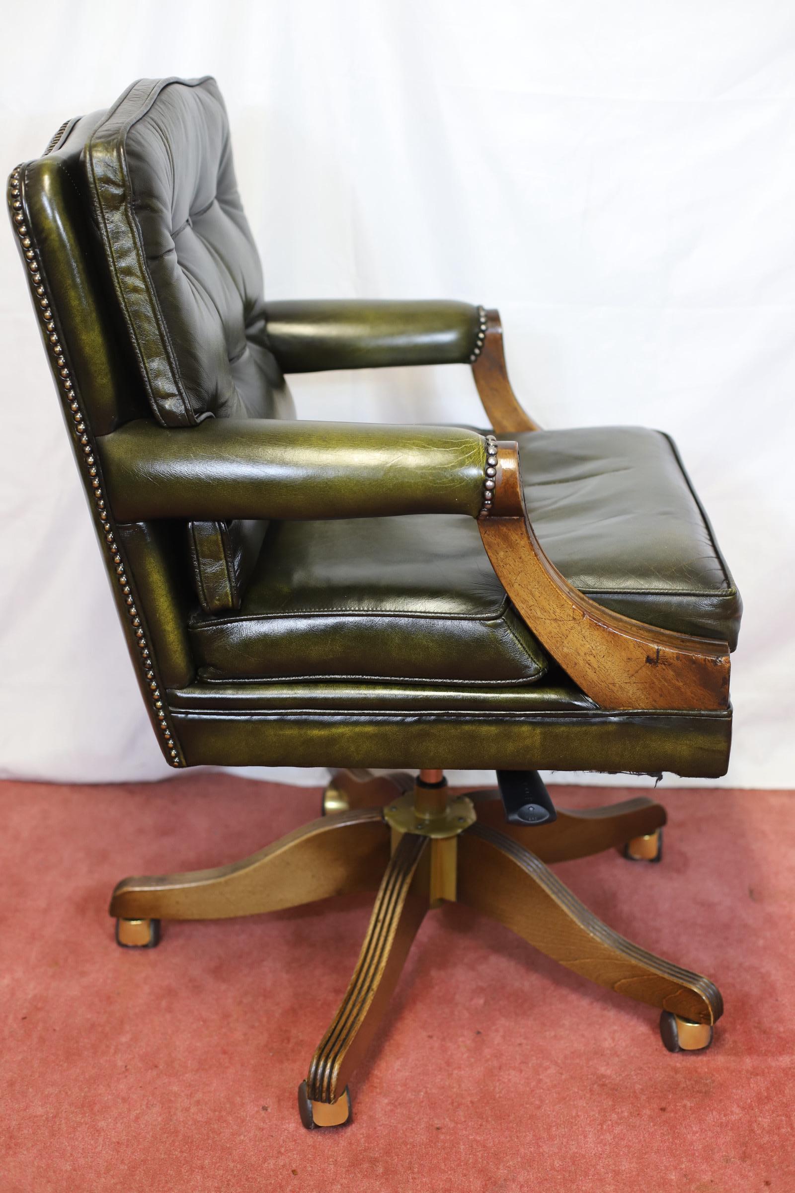 Machine-Made Bevan Funnel Reprodux , Stunning Walnut And Leather Swivel Chair For Sale