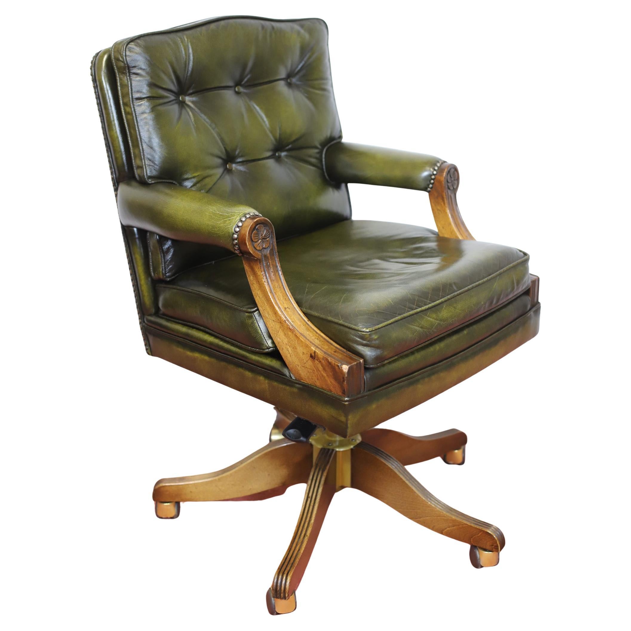 Bevan Funnel Reprodux , Stunning Walnut And Leather Swivel Chair For Sale