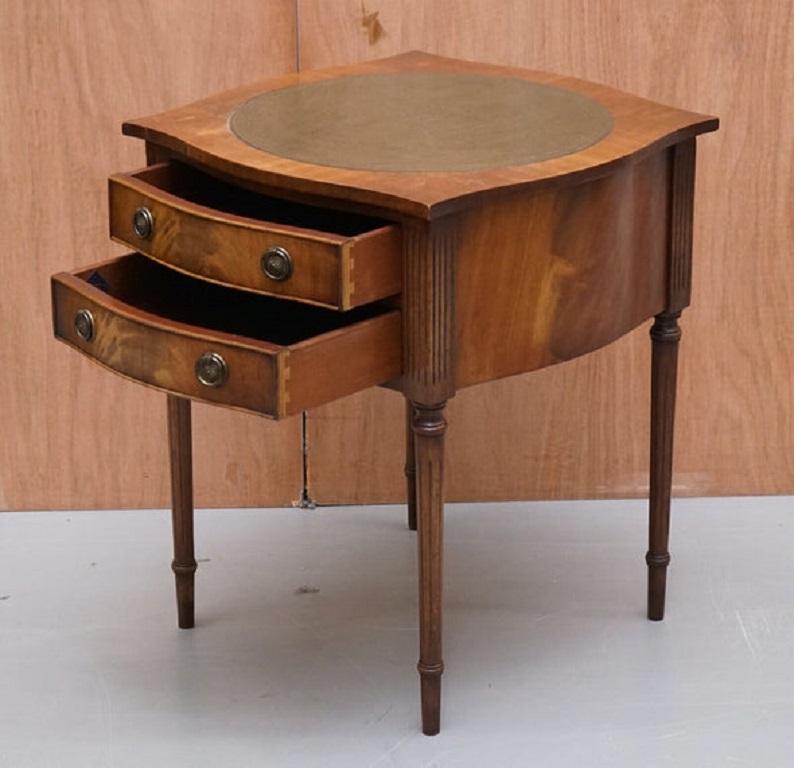 Hand-Crafted Bevan Funnell Bedside Occasional Table with Two Drawers and Green Leather Top For Sale