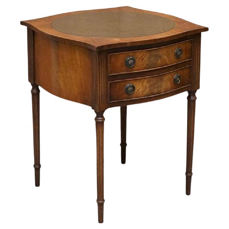 Bevan Funnell Bedside Occasional Table with Two Drawers and Green Leather Top For Sale