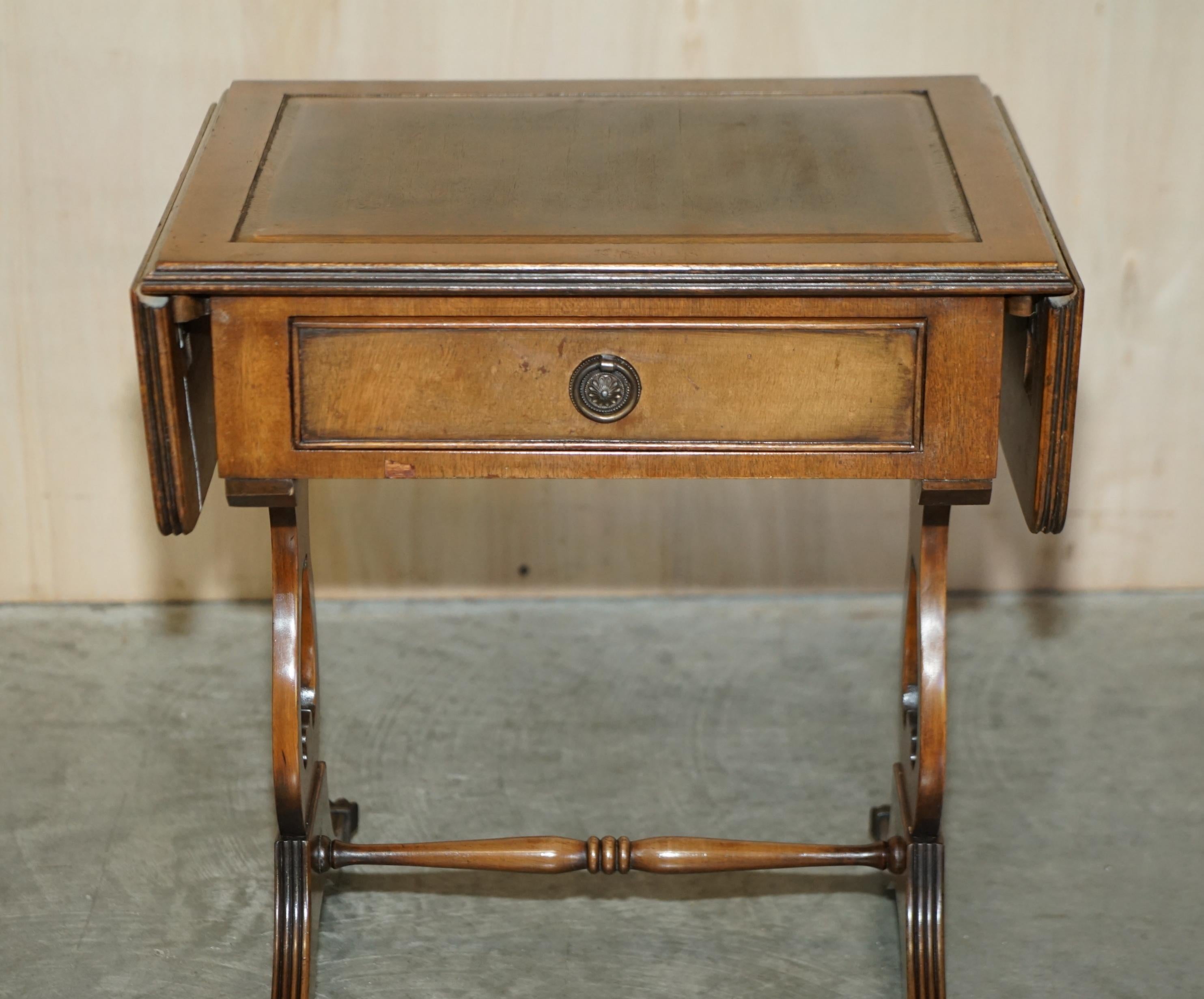 English Bevan Funnell Brown Leather Side End Table Extending Top Great Games Table