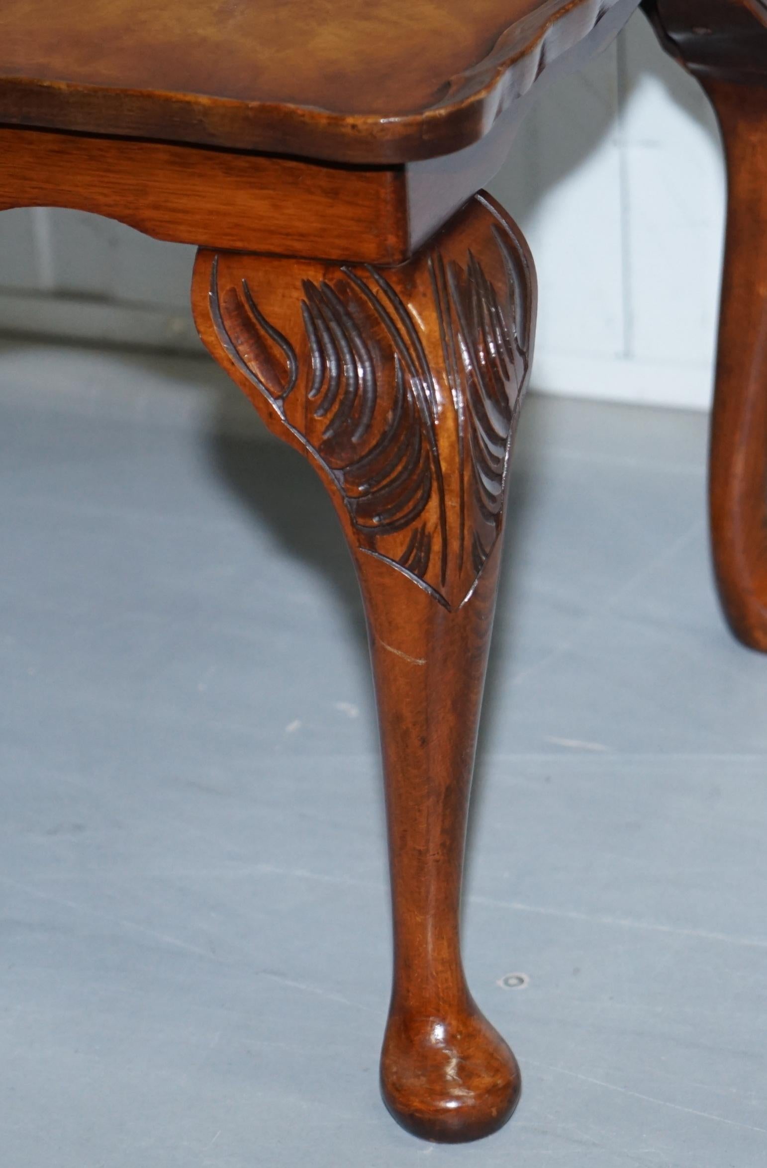 Bevan Funnell Burr Walnut Cut Coffee Table with Elegant Long Cabriolet Legs 4