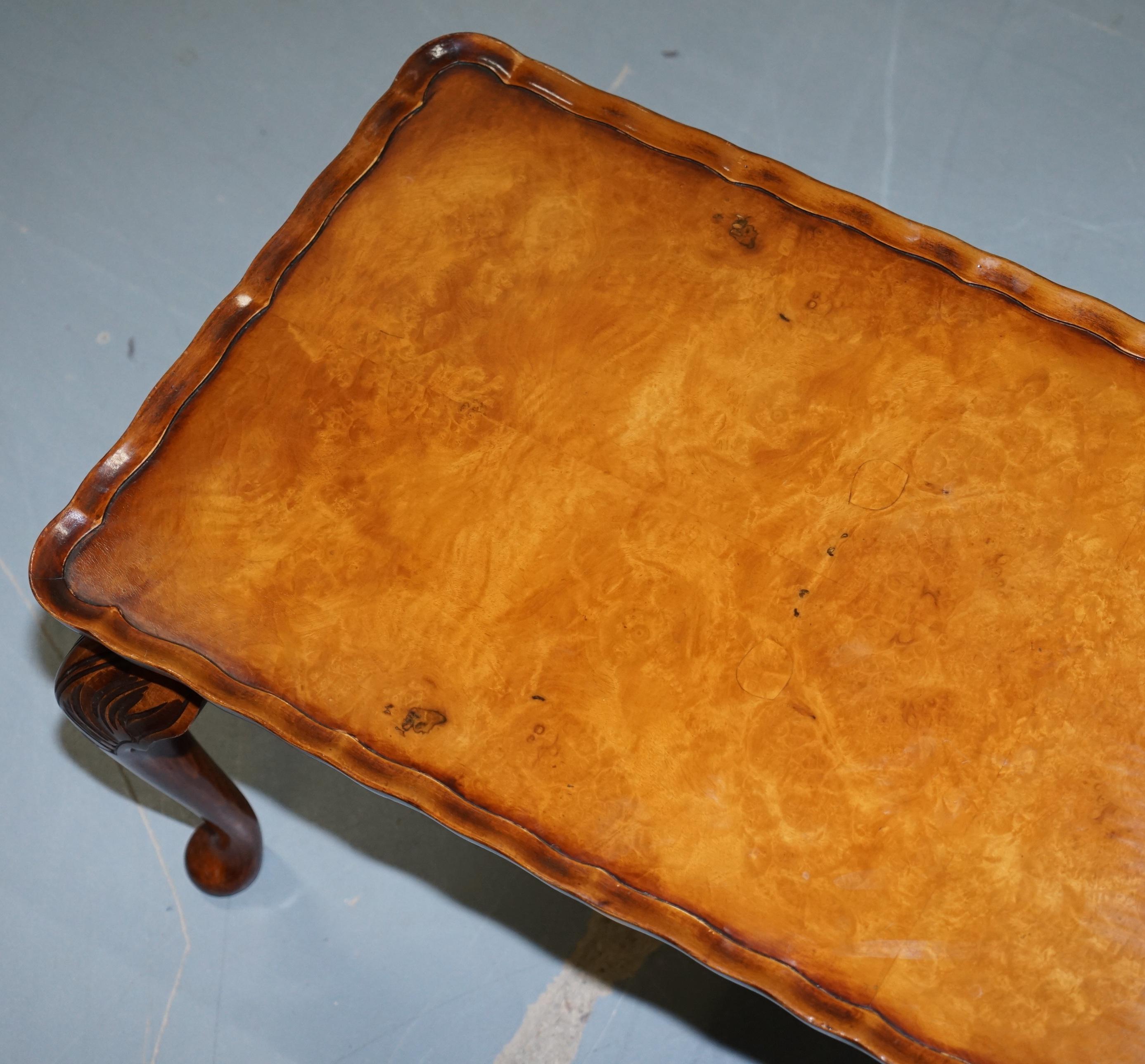 Victorian Bevan Funnell Burr Walnut Cut Coffee Table with Elegant Long Cabriolet Legs