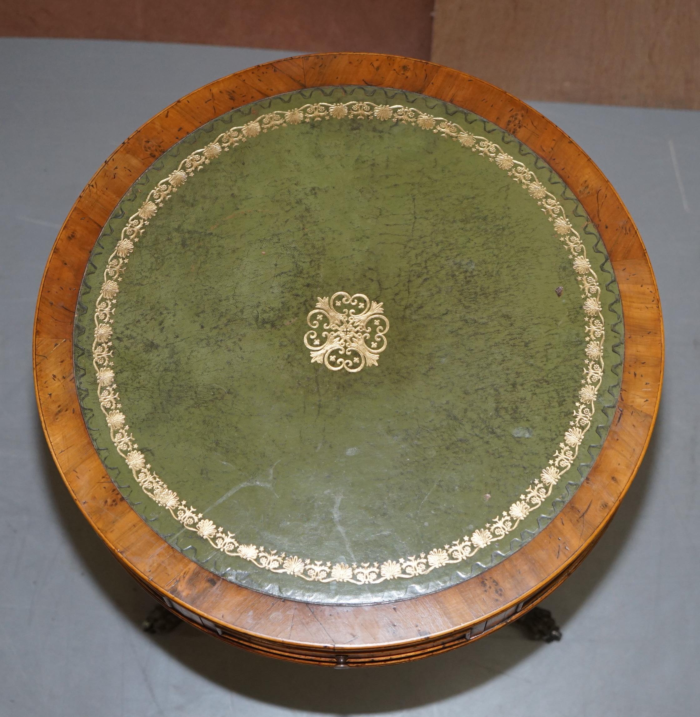 Hand-Crafted Bevan Funnell Burr Yew Regency Green Leather Drum Side Lamp Wine Table Drawer