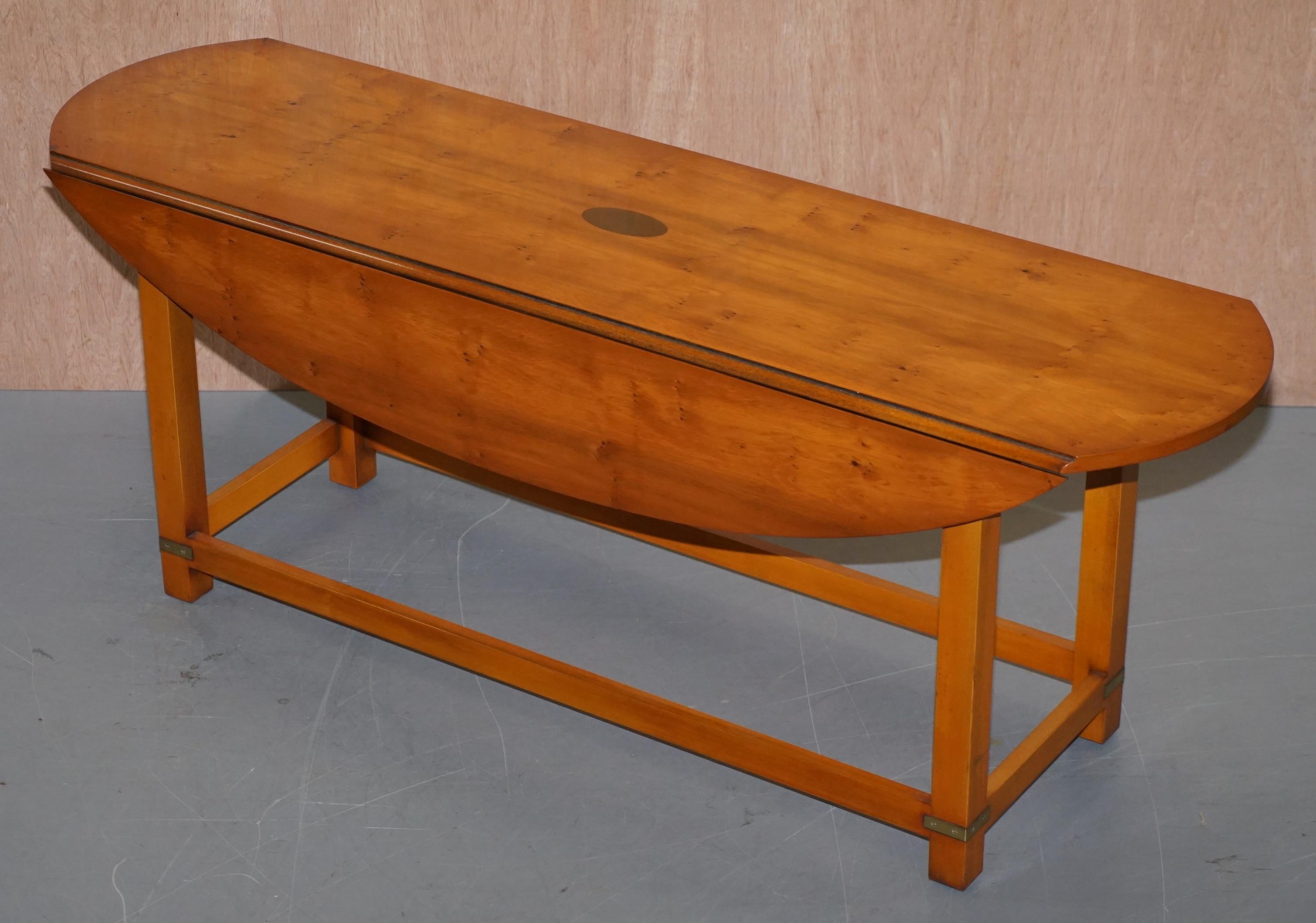 Bevan Funnell Burr Yew Wood Extending Oval Campaign Coffee Table For Sale 8