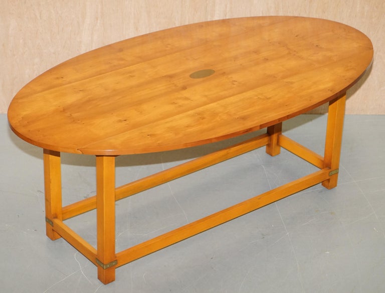 Bevan Funnell Burr Yew Wood Extending Oval Campaign Coffee Table For