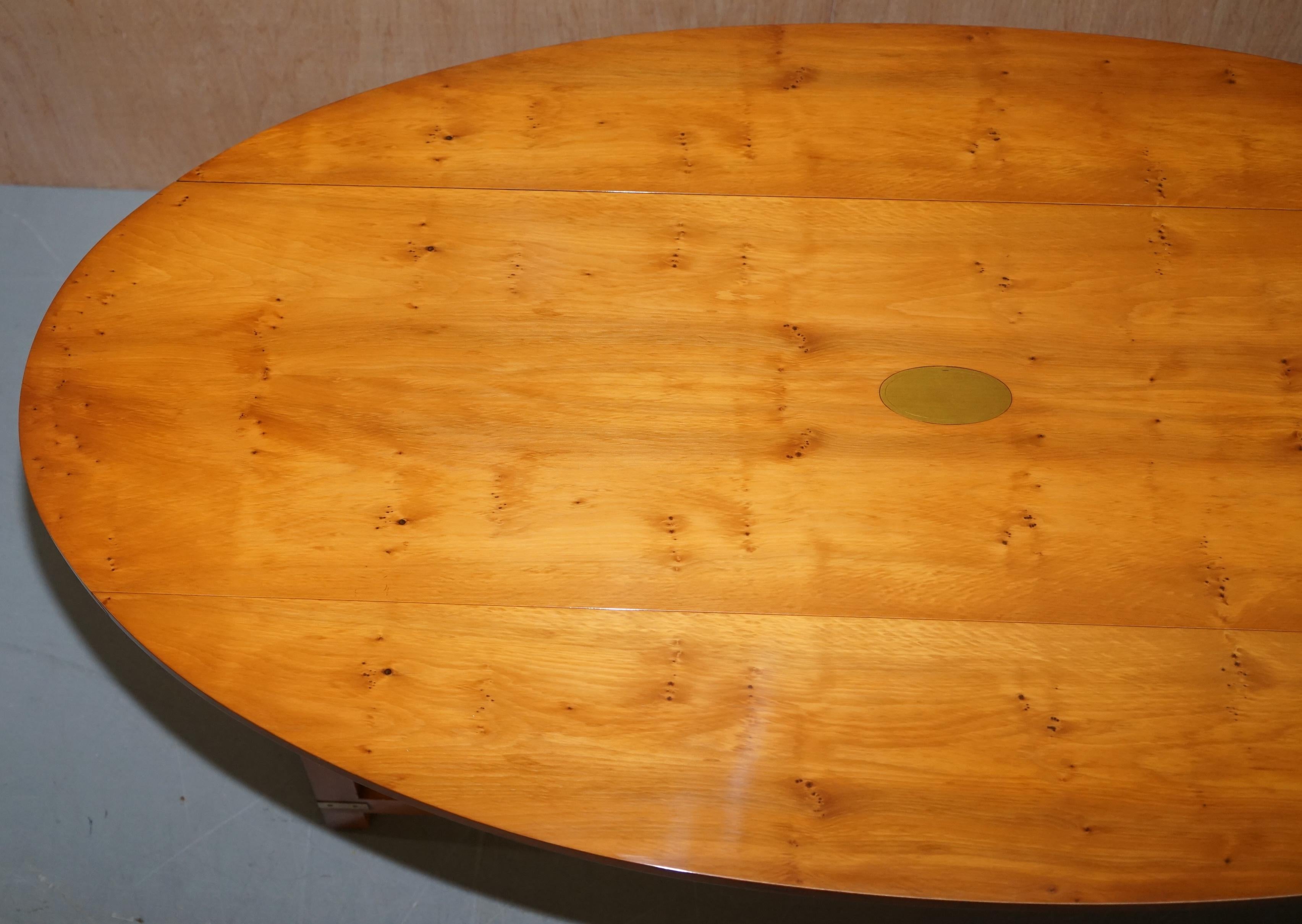 Hand-Crafted Bevan Funnell Burr Yew Wood Extending Oval Campaign Coffee Table For Sale
