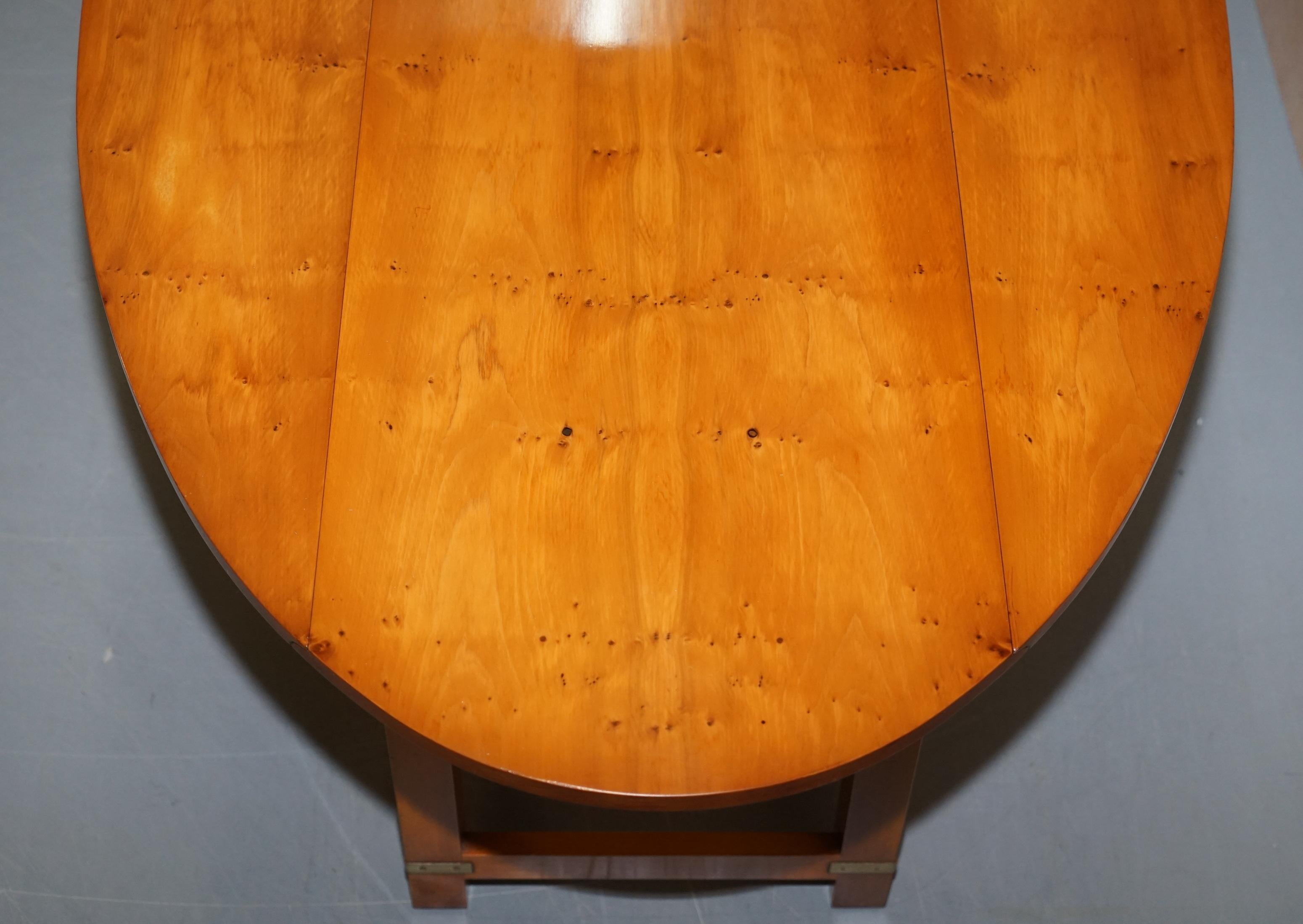 20th Century Bevan Funnell Burr Yew Wood Extending Oval Campaign Coffee Table For Sale