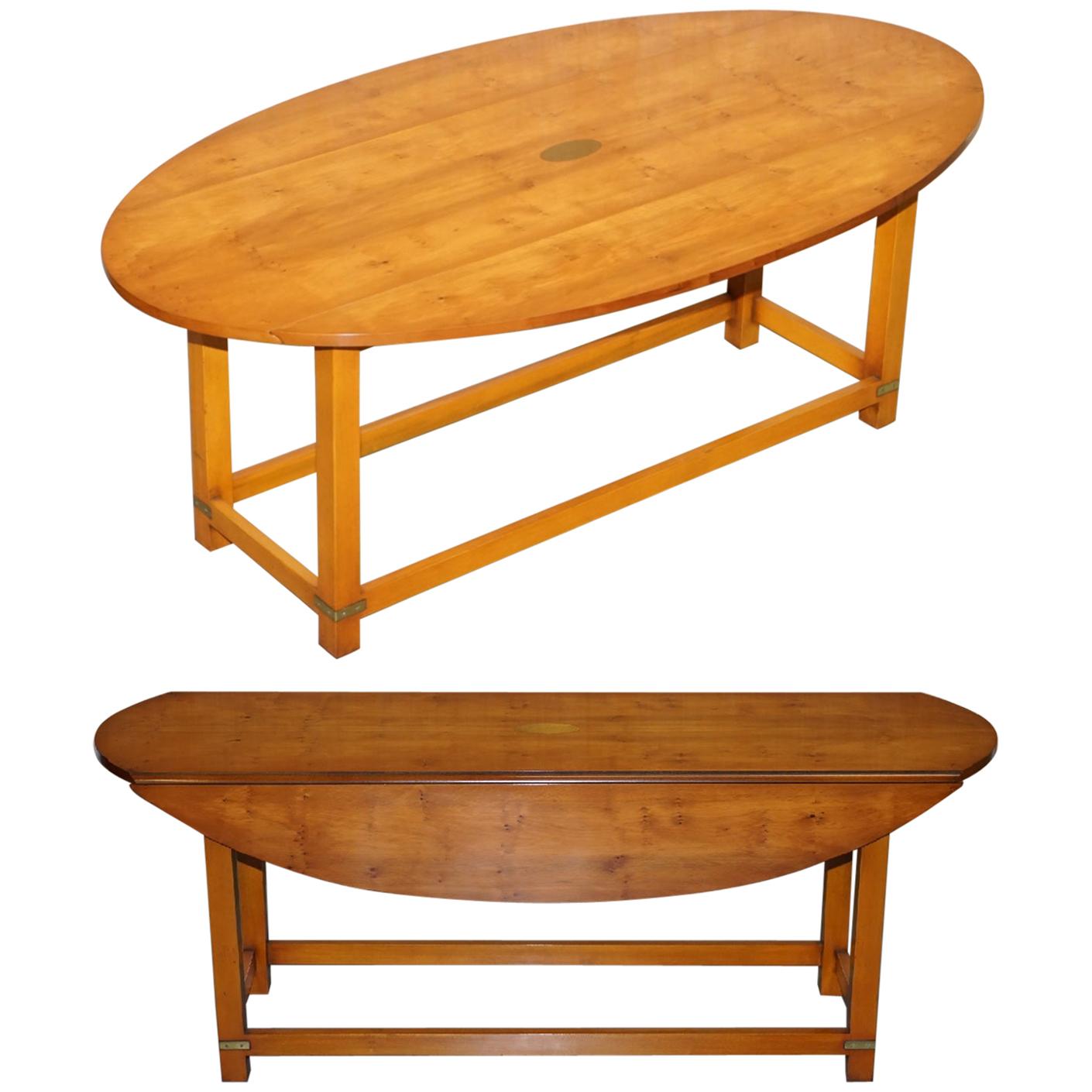 Bevan Funnell Burr Yew Wood Extending Oval Campaign Coffee Table For Sale