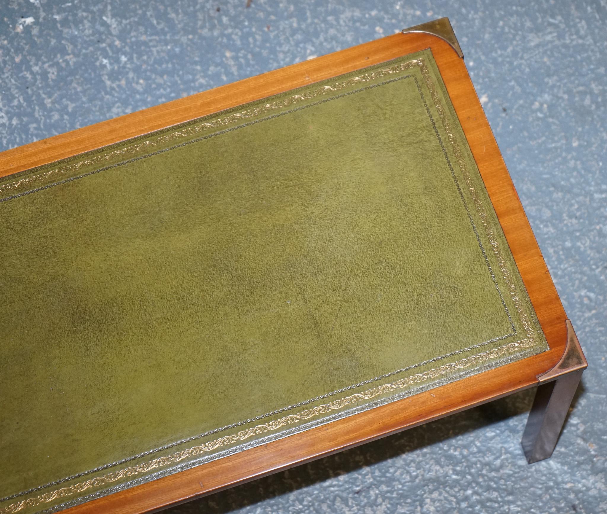 BEVAN FUNNELL COFFEE TABLE WITH TWO SiDE UNDER TABLES GREEN LEATHER TOP For Sale 3