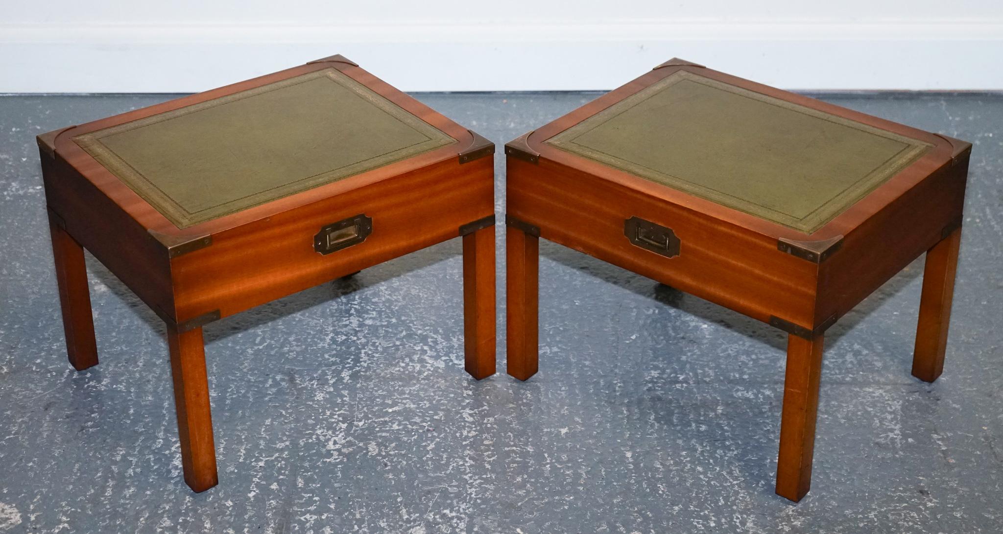 BEVAN FUNNELL COFFEE TABLE WITH TWO SiDE UNDER TABLES GREEN LEATHER TOP For Sale 4